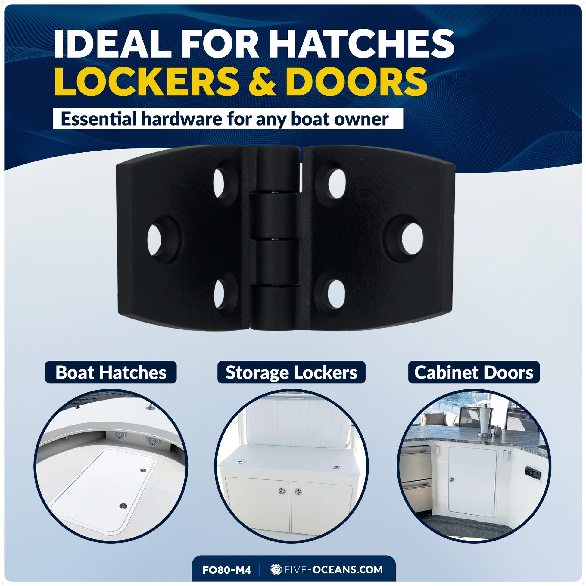 Boat Hatch & Door Hinges 2-7/8" x 1-3/8", Black , 4-Pack - FO80-M4 - Five Oceans