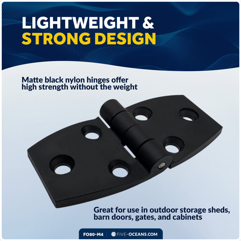 Hatch & Door Hinges 2-7/8" x 1-3/8", Black Nylon, 4-Pack - FO80-M4 - Five Oceans