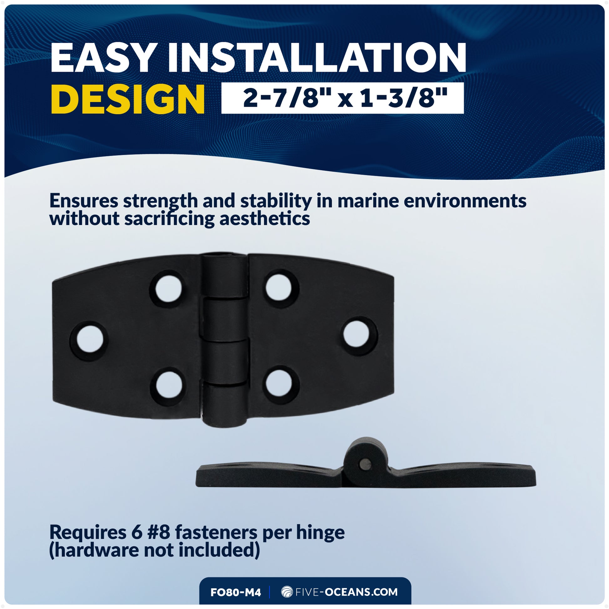 Boat Hatch & Door Hinges 2-7/8" x 1-3/8", Black , 4-Pack - FO80-M4 - Five Oceans