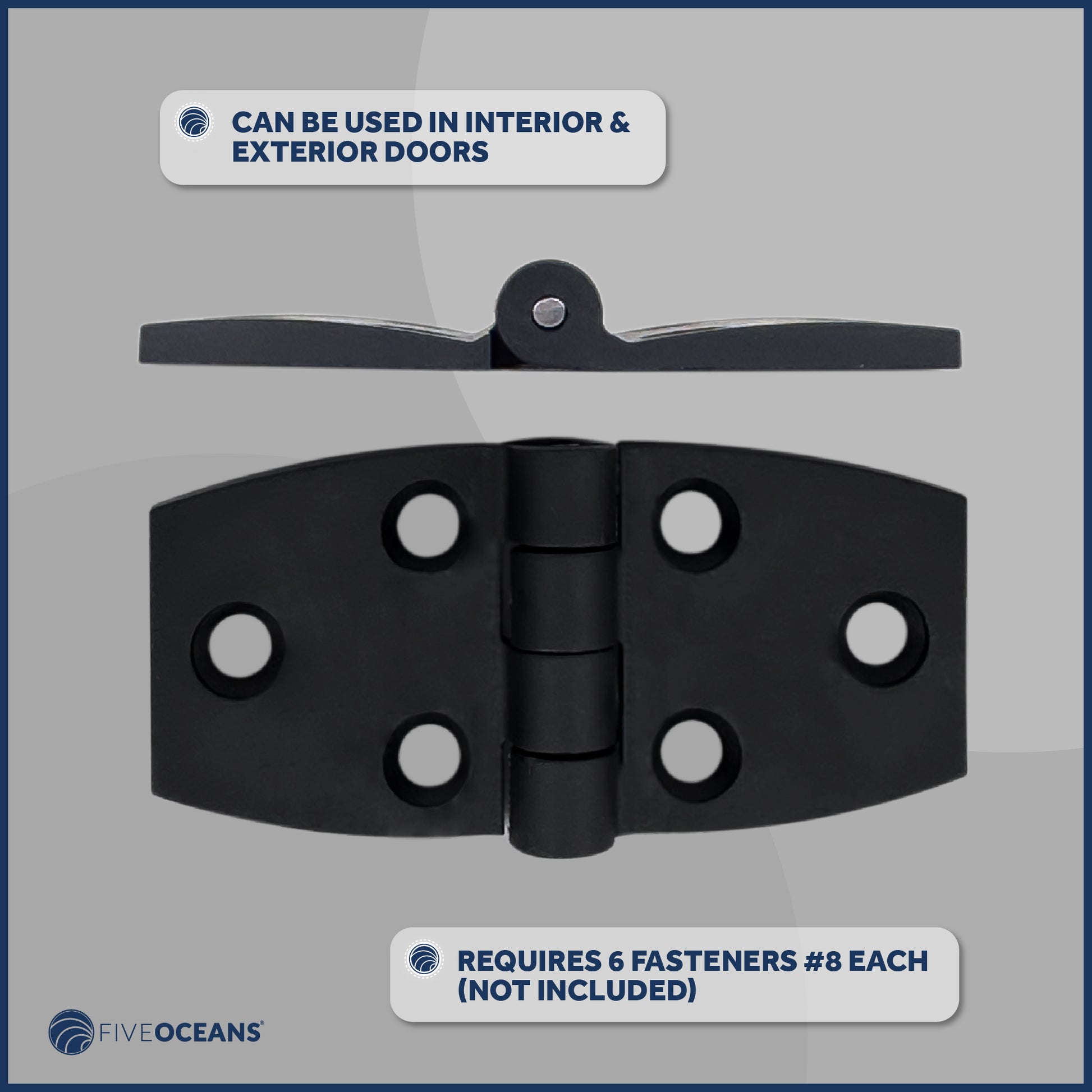 Door Hinge, 2-7/8" x 1-3/8", Black - FO80 - Five Oceans