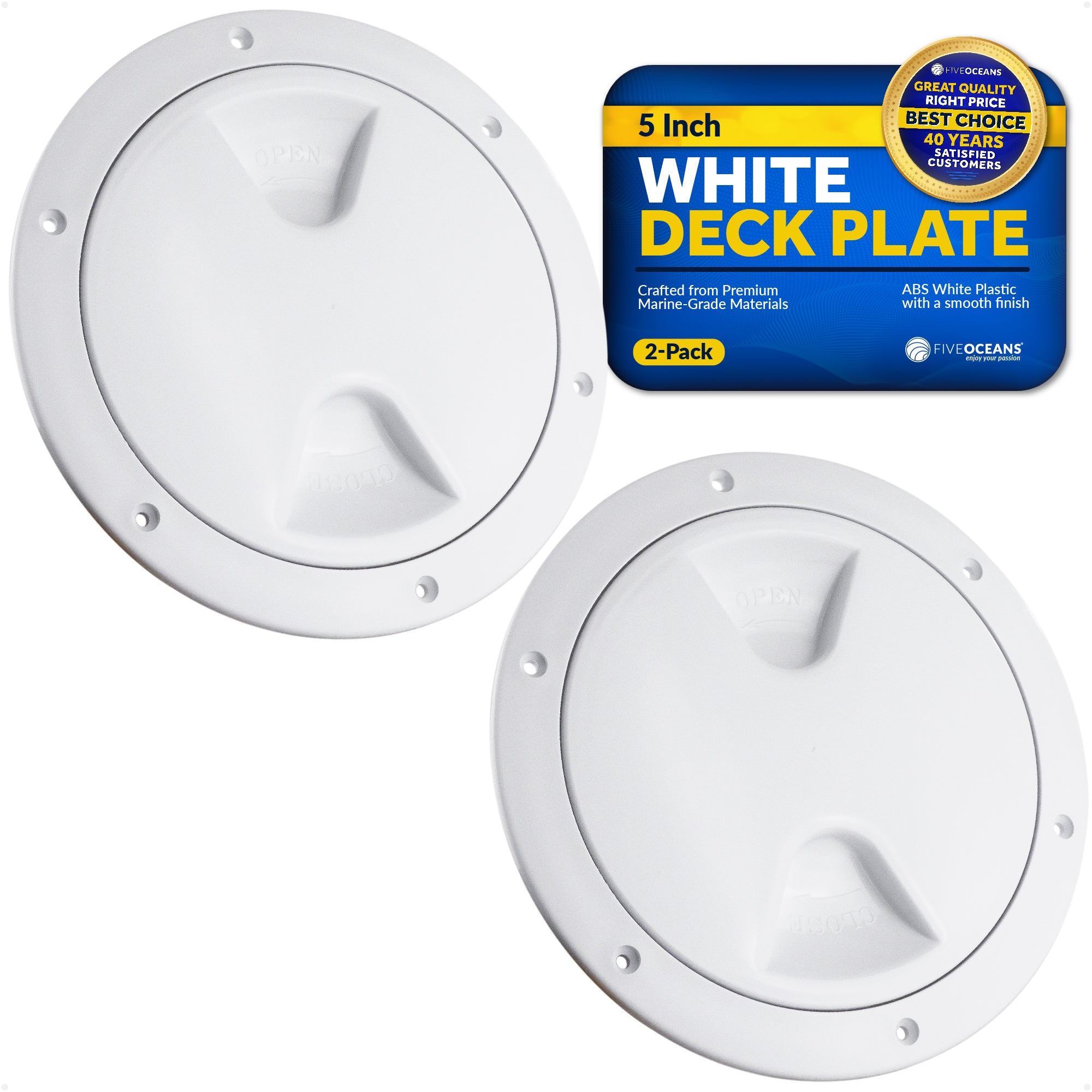 5" Deck Plate, Round Screw-in, White, 2-Pack - FO84-M2 - Five Oceans