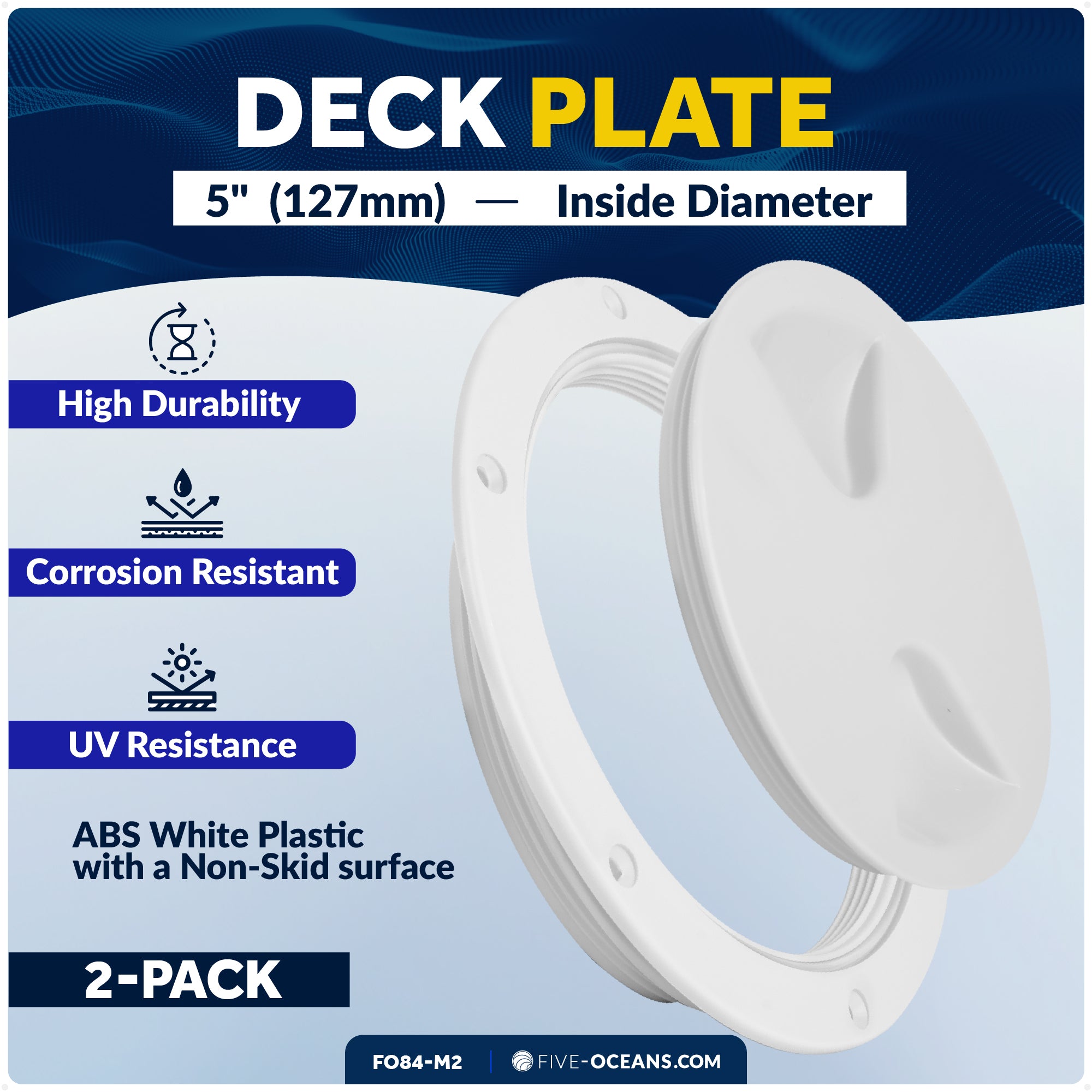 5" Deck Plate, Round Screw-in, White, 2-Pack - FO84-M2