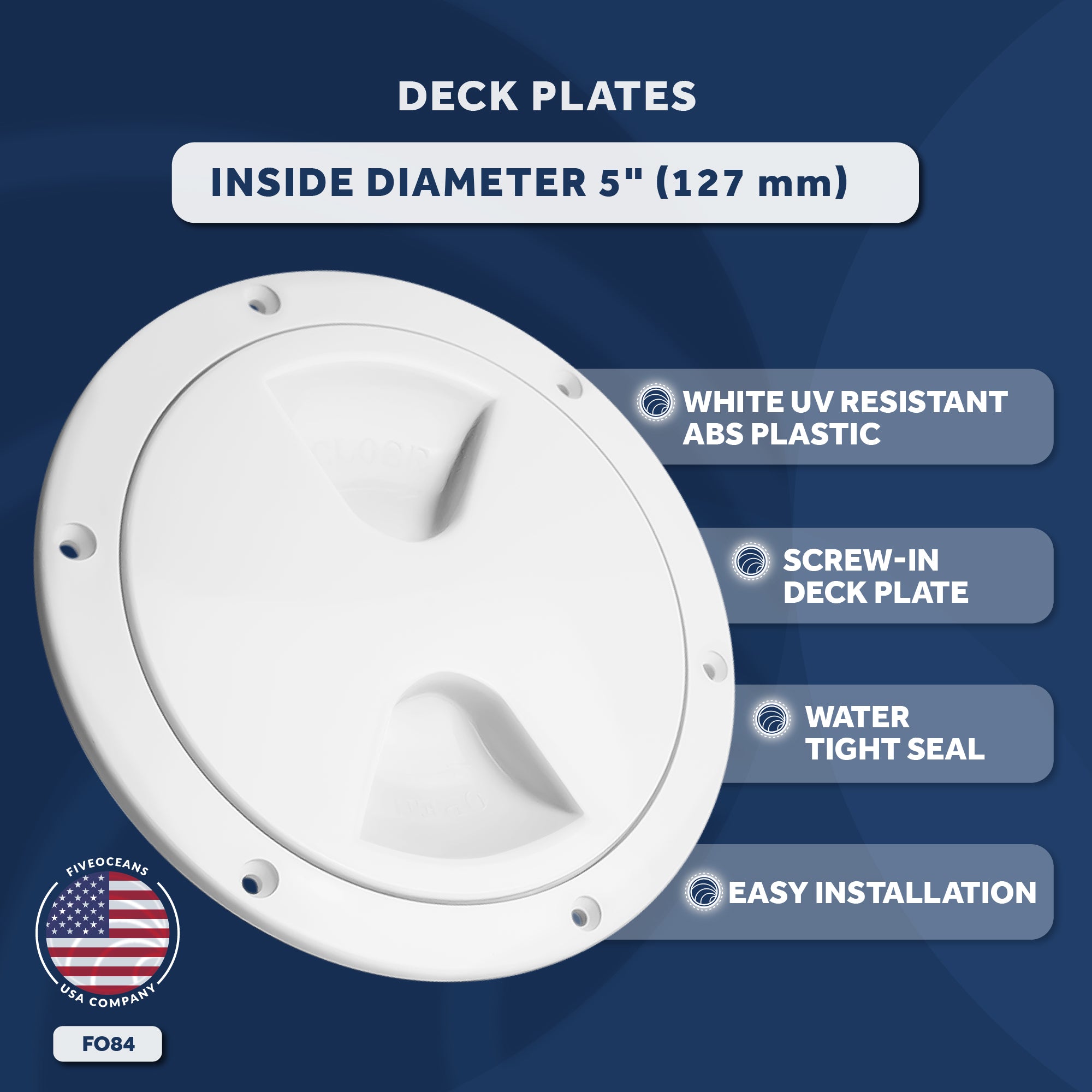5" Deck Plate, Round Screw-in, White - FO84