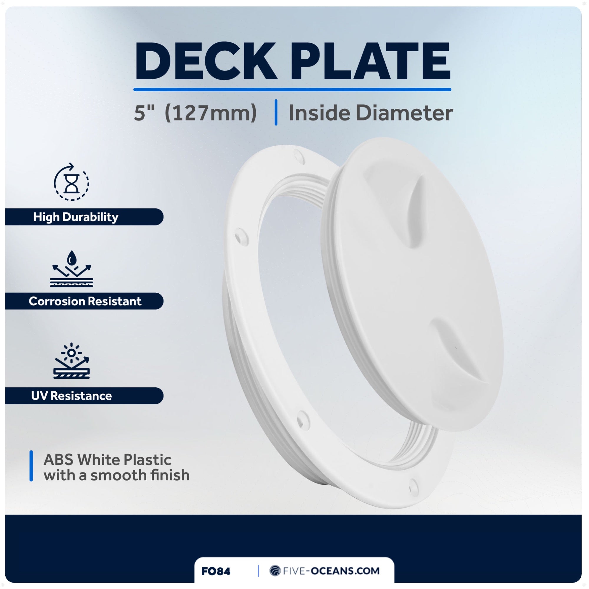 5" Deck Plate, Round Screw-in, White - FO84 - Five Oceans