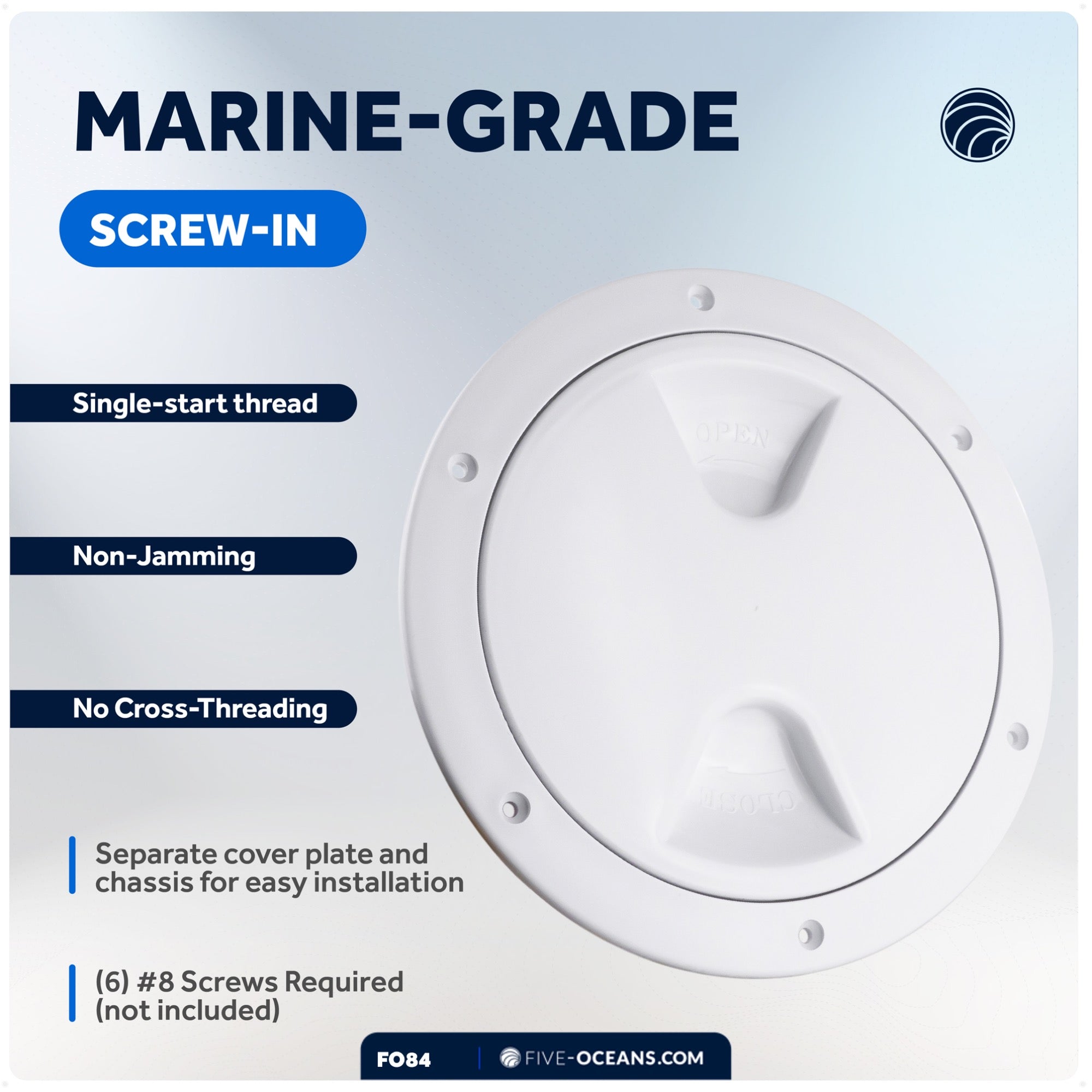 5" Deck Plate, Round Screw-in, White - FO84