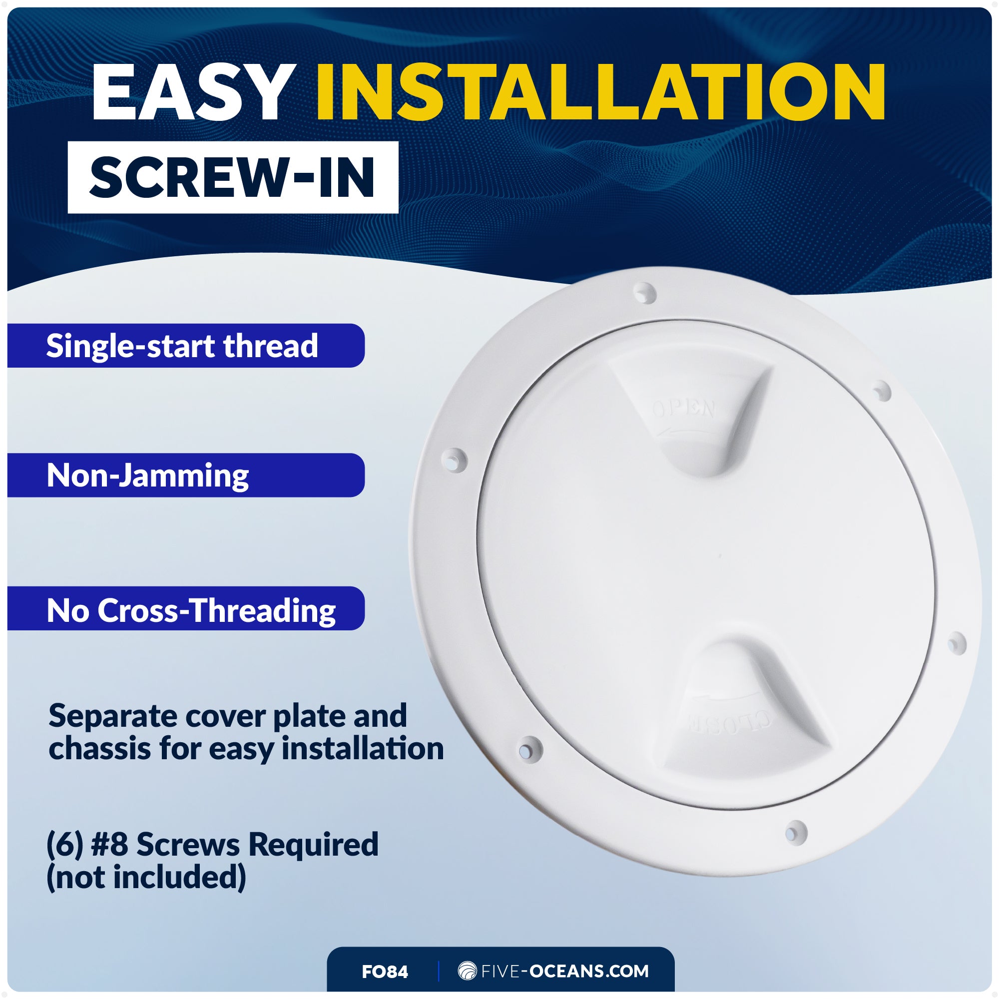 5" Deck Plate, Round Screw-in, White - FO84 - Five Oceans