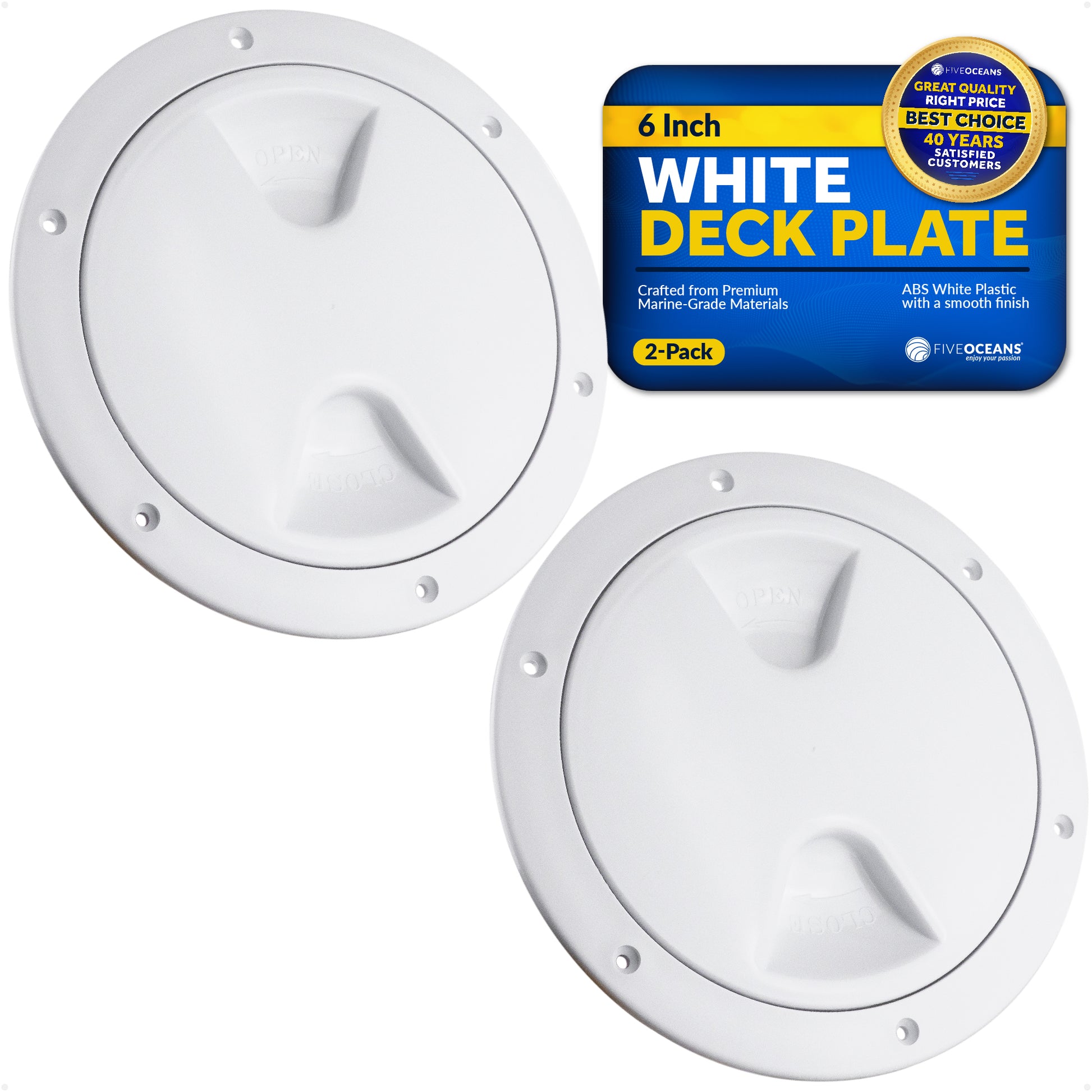 6" Deck Plate, Round Screw-in, White, 2-Pack - FO85-M2 - Five Oceans