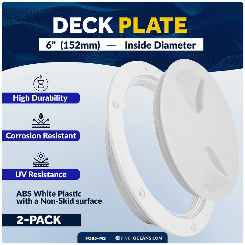 6" Deck Plate, Round Screw-in, White, 2-Pack - FO85-M2 - Five Oceans