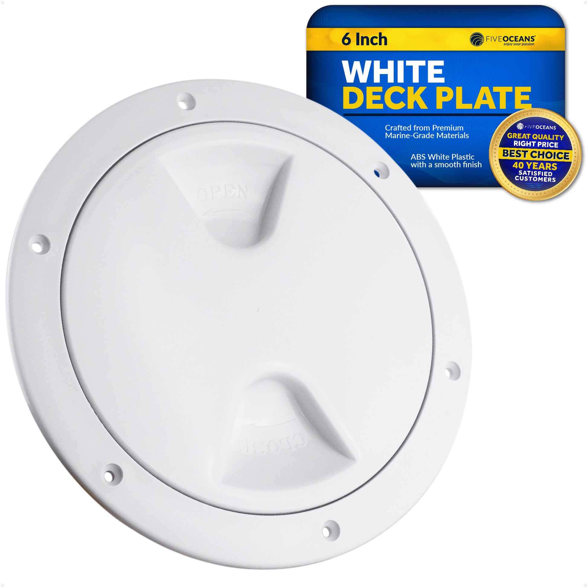 6" Deck Plate, Round Screw-in, White - FO85 - Five Oceans