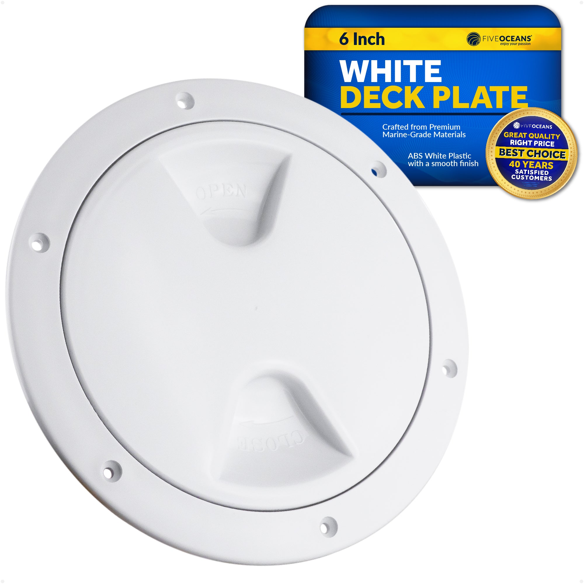 6" Deck Plate, Round Screw-in, White - FO85 - Five Oceans