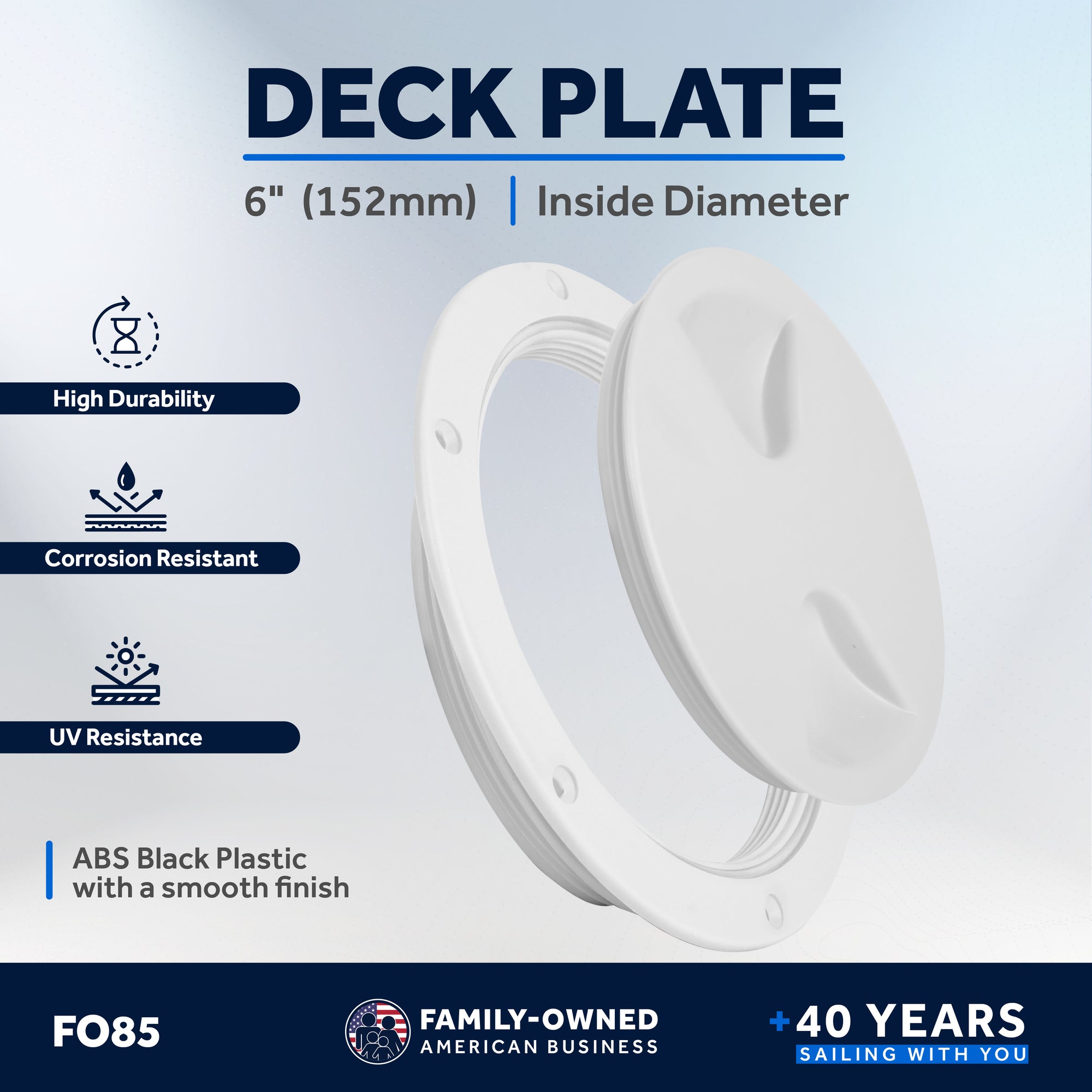 6" Deck Plate, Round Screw-in, White - FO85