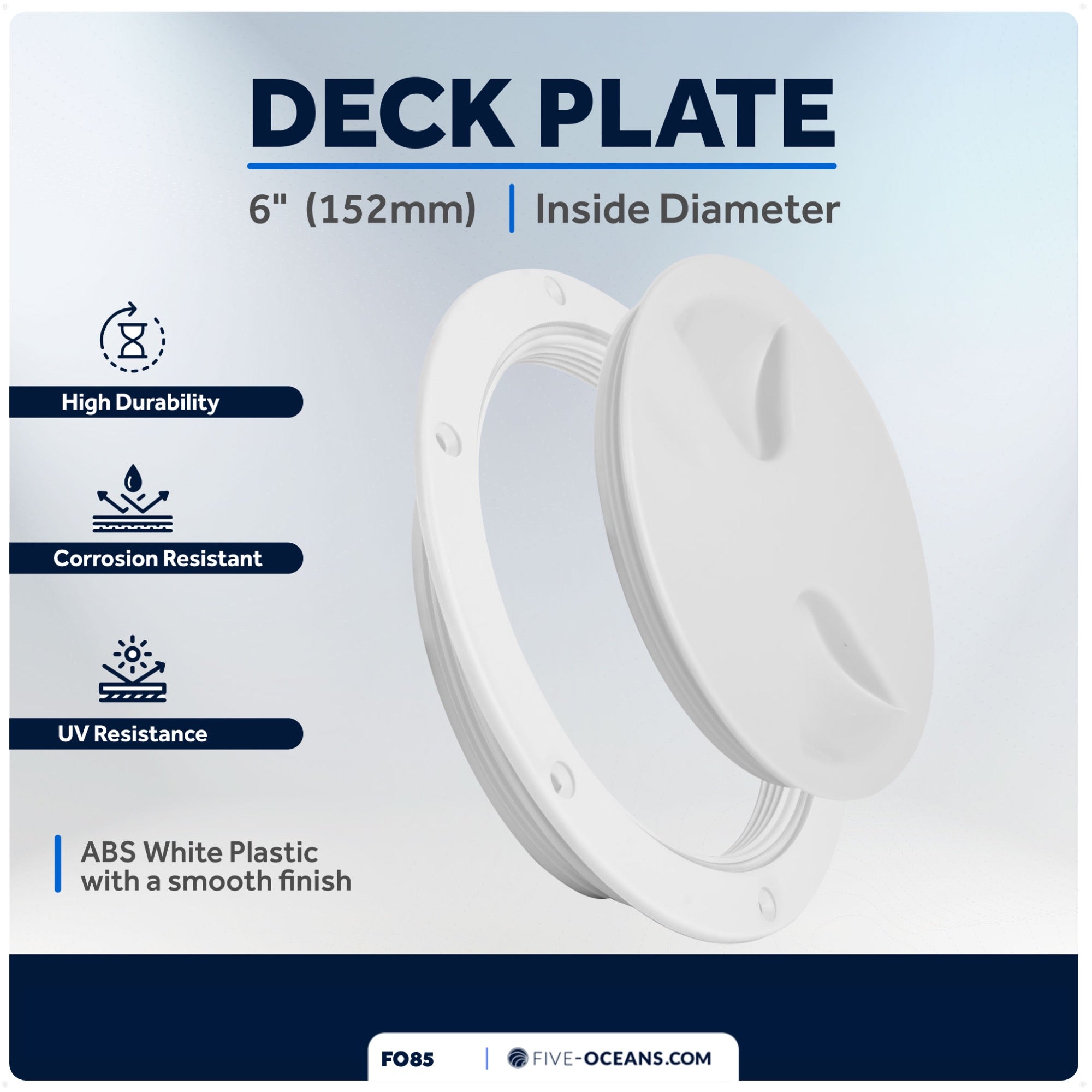 6" Deck Plate, Round Screw-in, White - FO85 - Five Oceans