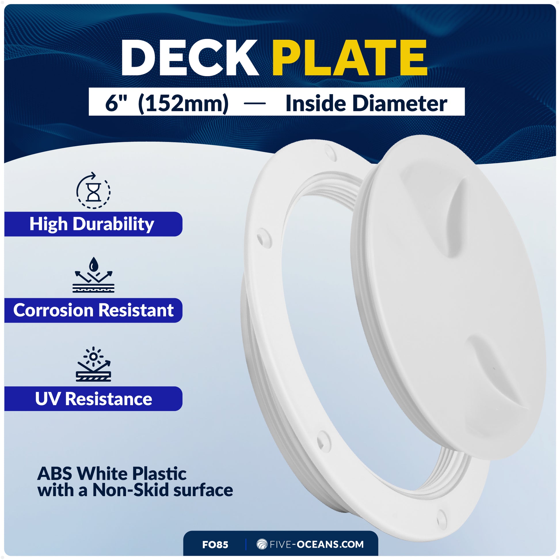 6" Deck Plate, Round Screw-in, White - FO85 - Five Oceans