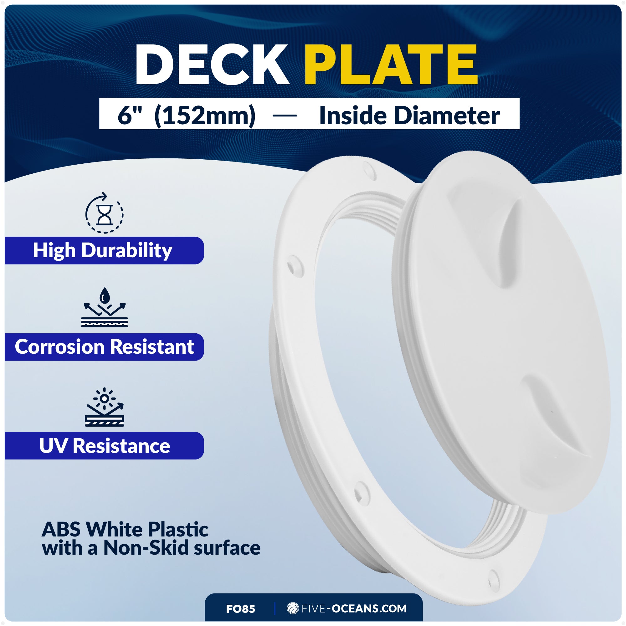 6" Deck Plate, Round Screw-in, White - FO85 - Five Oceans