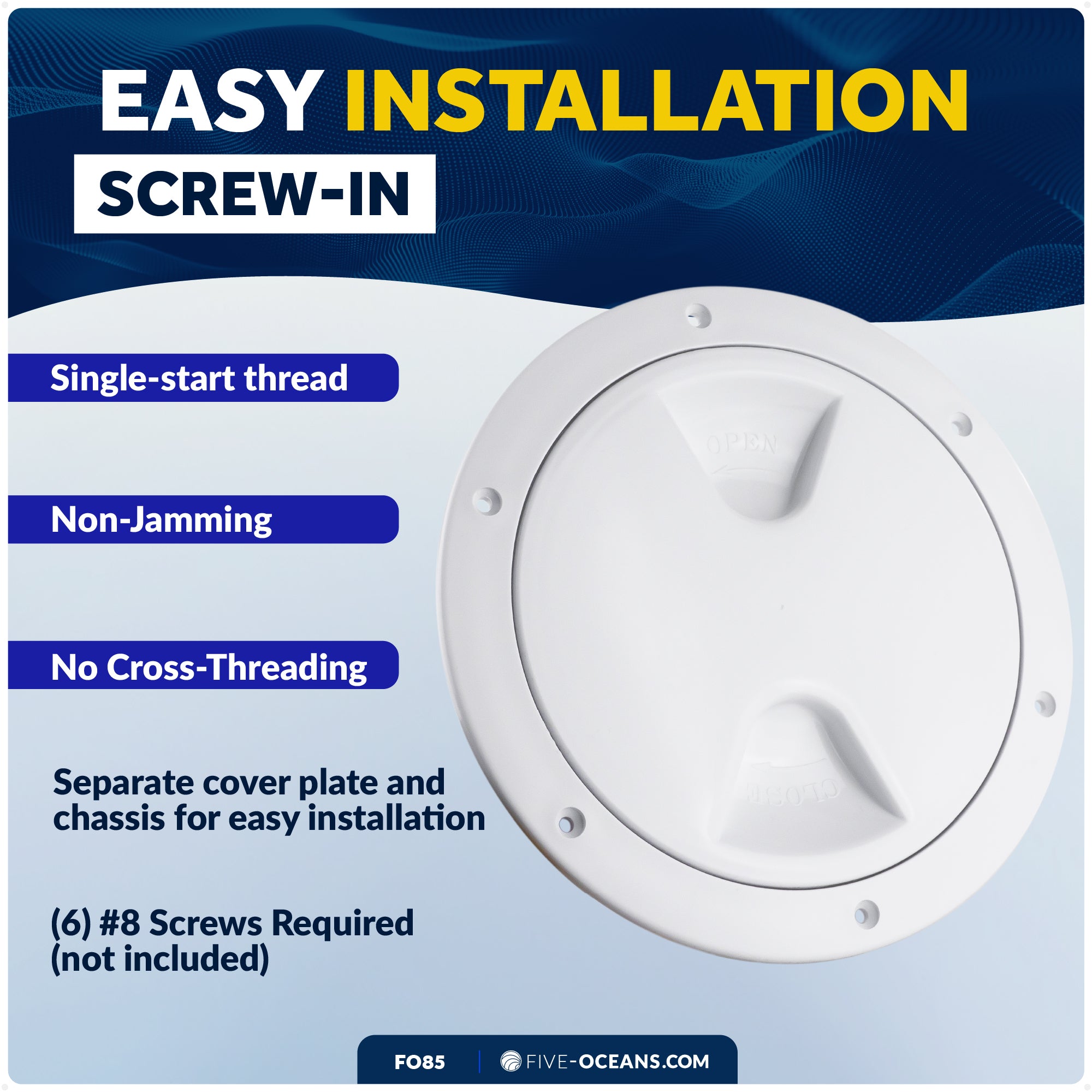 6" Deck Plate, Round Screw-in, White - FO85 - Five Oceans