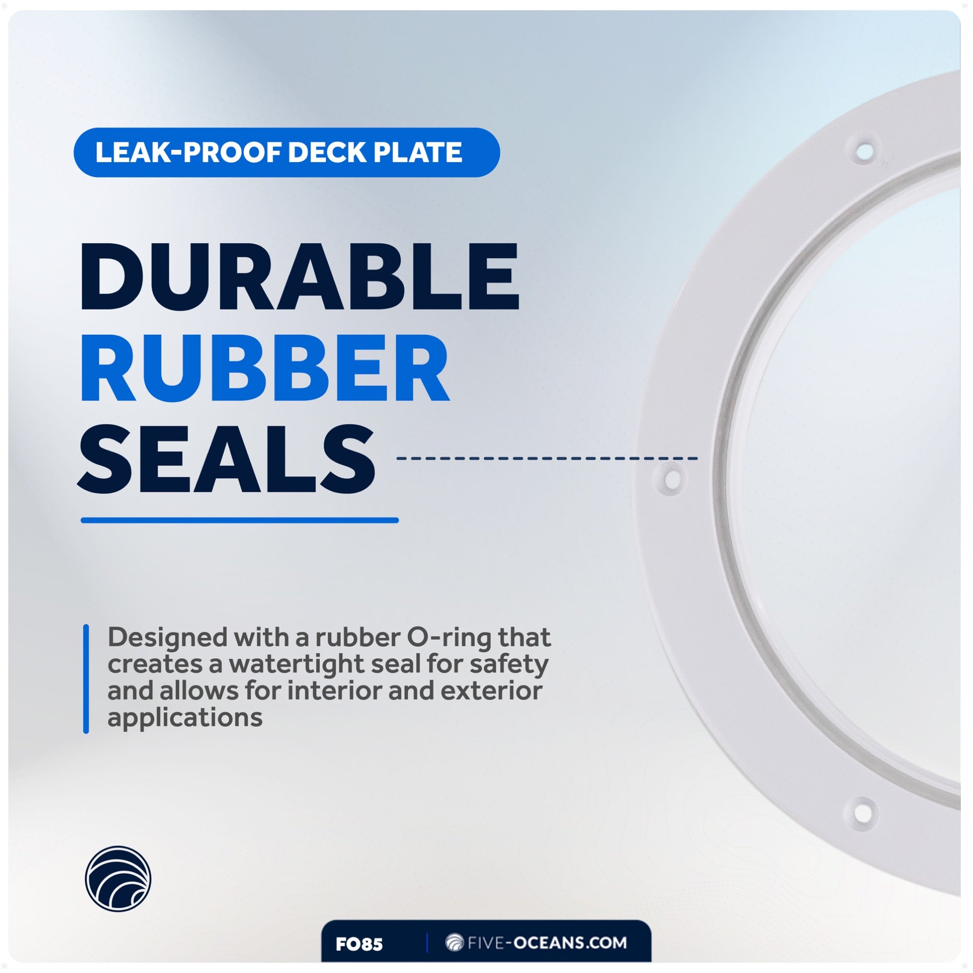 6" Deck Plate, Round Screw-in, White - FO85 - Five Oceans