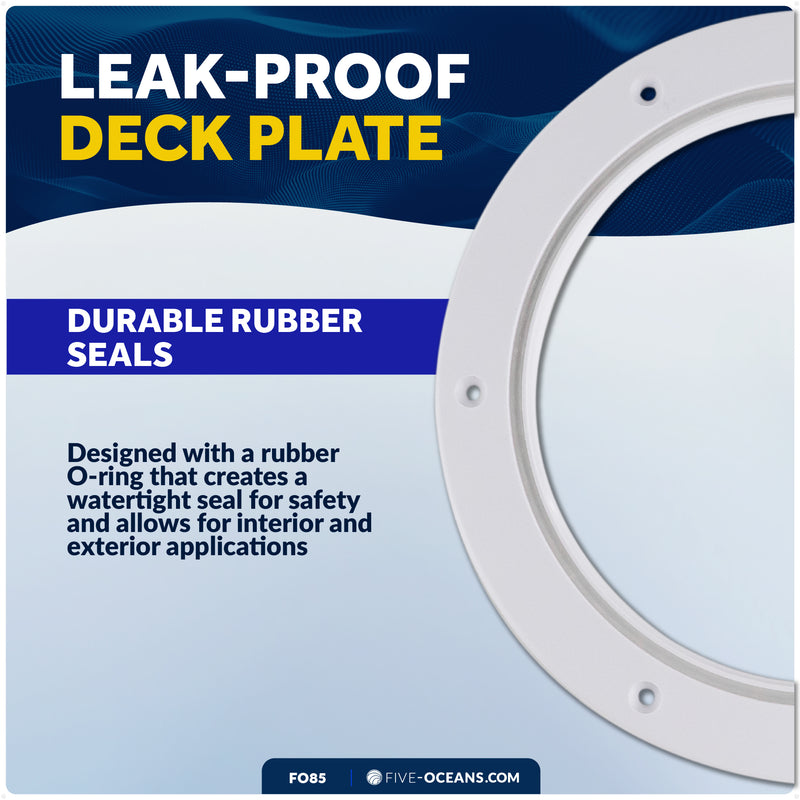 6" Deck Plate, Round Screw-in, White - FO85 - Five Oceans