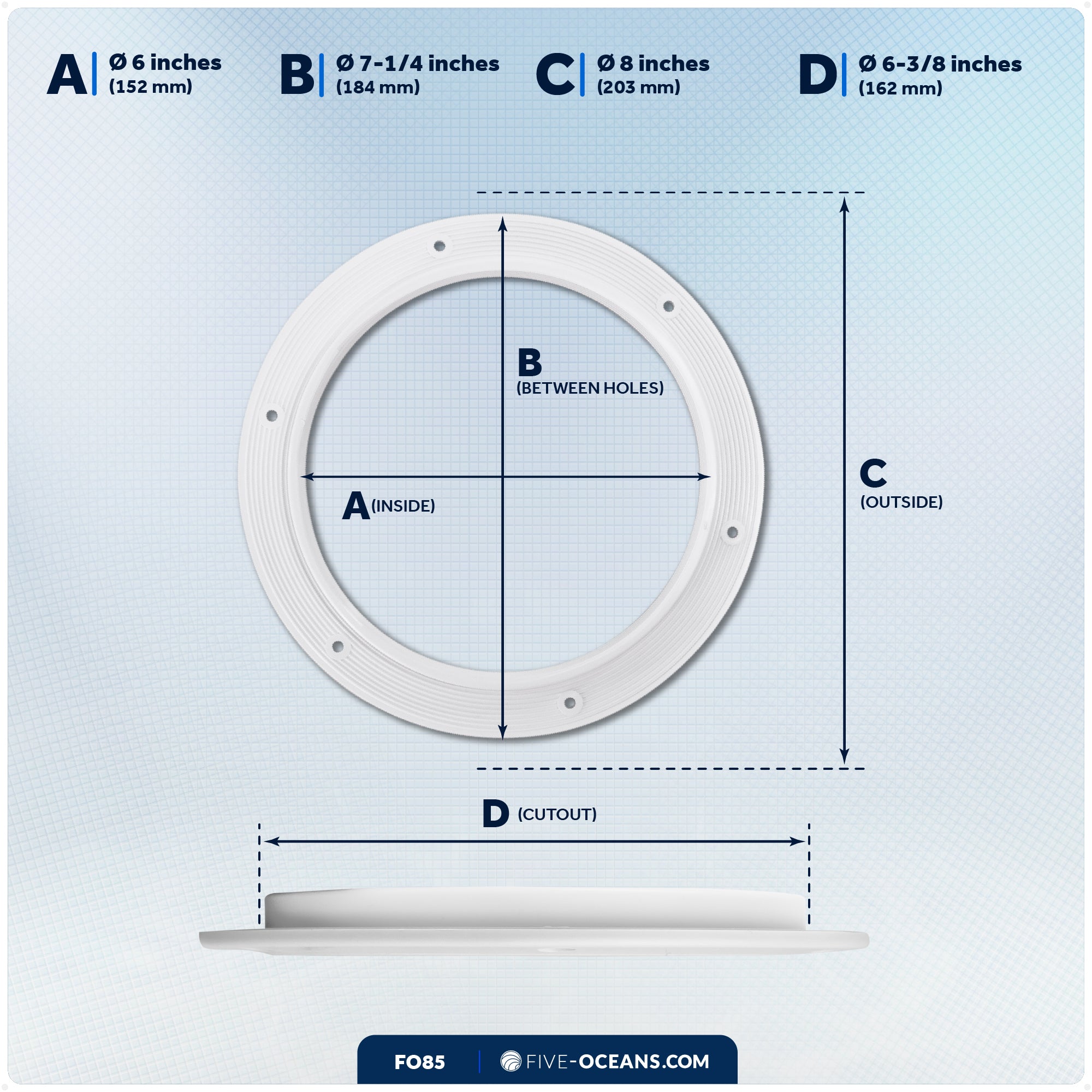 6" Deck Plate, Round Screw-in, White - FO85