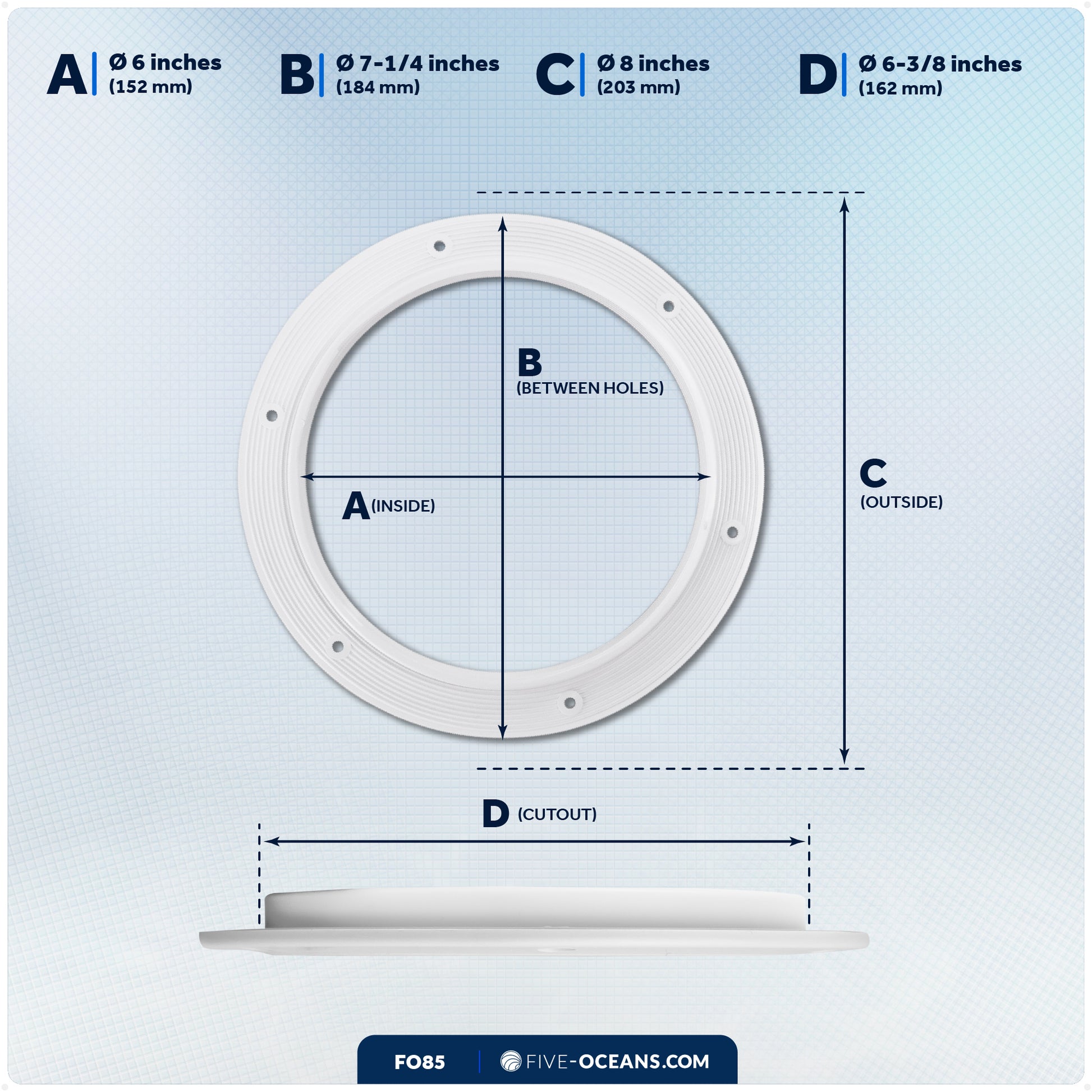 6" Deck Plate, Round Screw-in, White - FO85 - Five Oceans