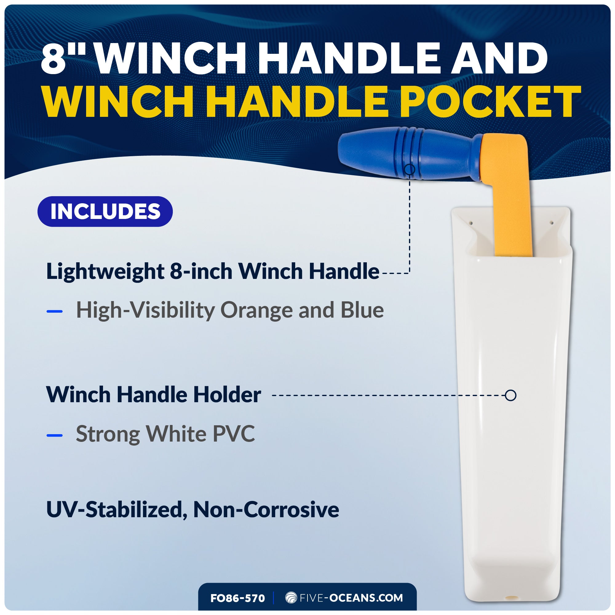 8" Sailboat Winch Handle and Winch Handle Pocket Set - FO86-570