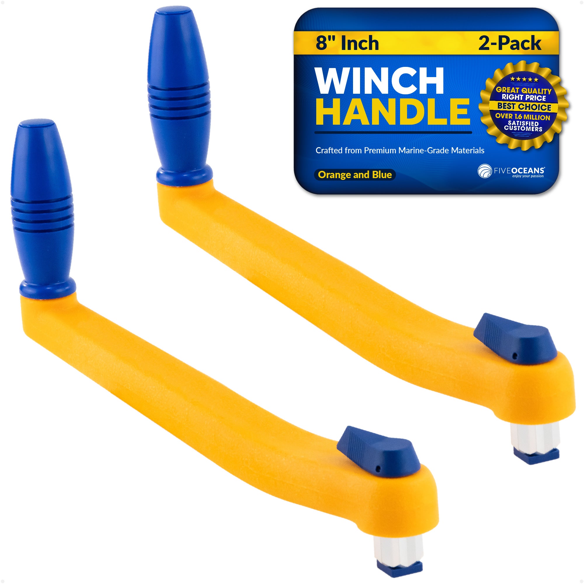 8" Universal Floating Lock-in Winch Handle, Orange/Blue, 2-Pack - FO86-M2 - Five Oceans