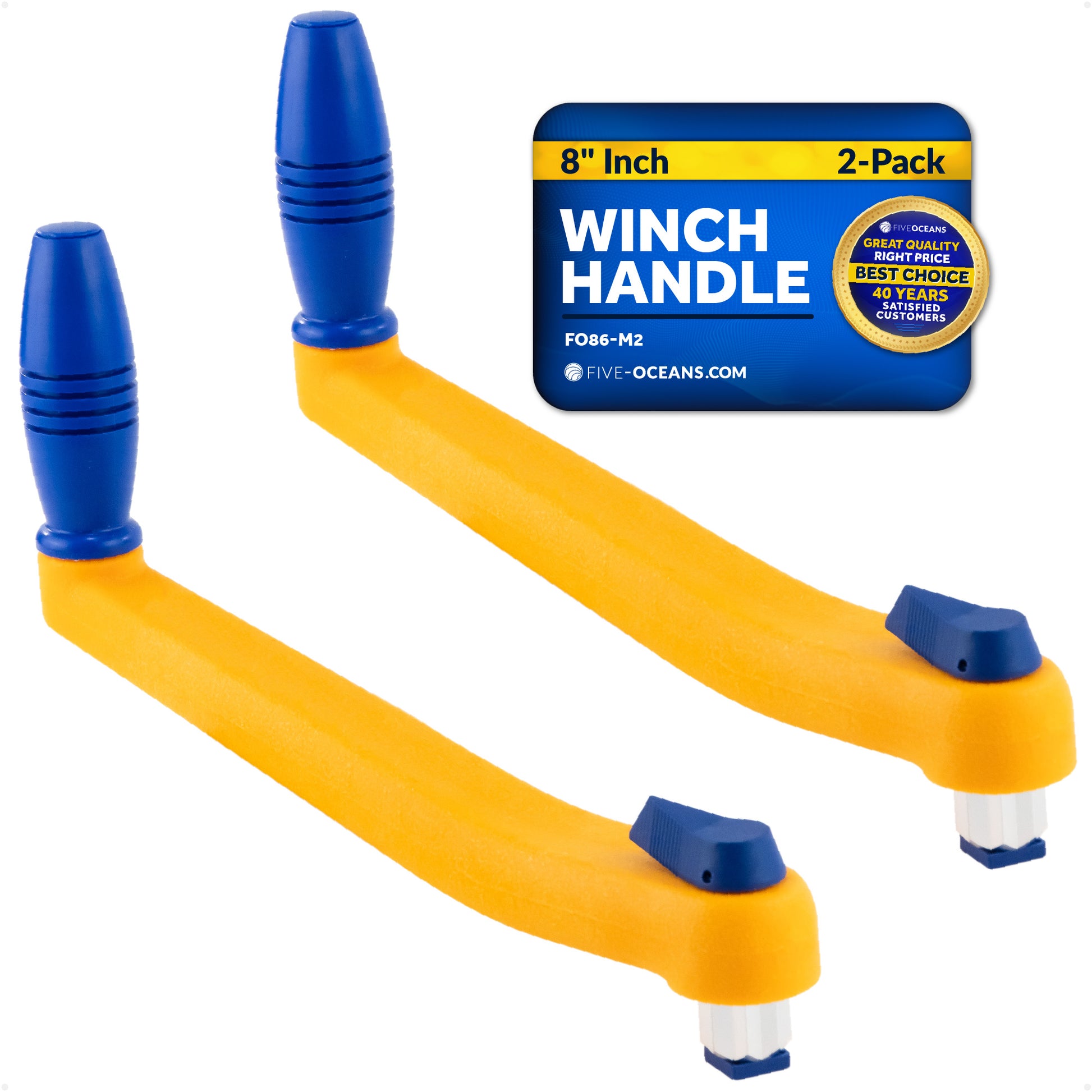 8" Universal Floating Lock-in Winch Handle, Orange/Blue, 2-Pack - FO86-M2 - Five Oceans