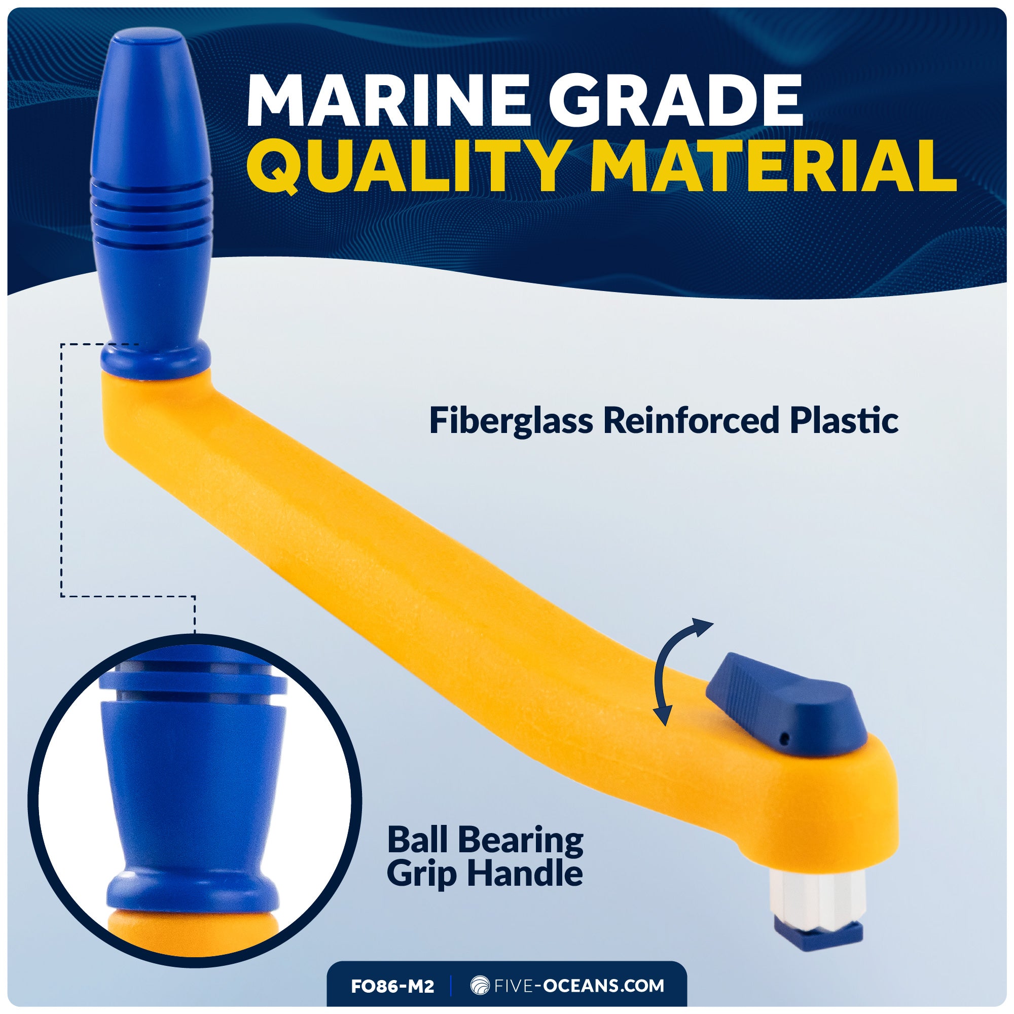 8" Universal Floating Lock-in Winch Handle, Orange/Blue, 2-Pack - FO86-M2 - Five Oceans
