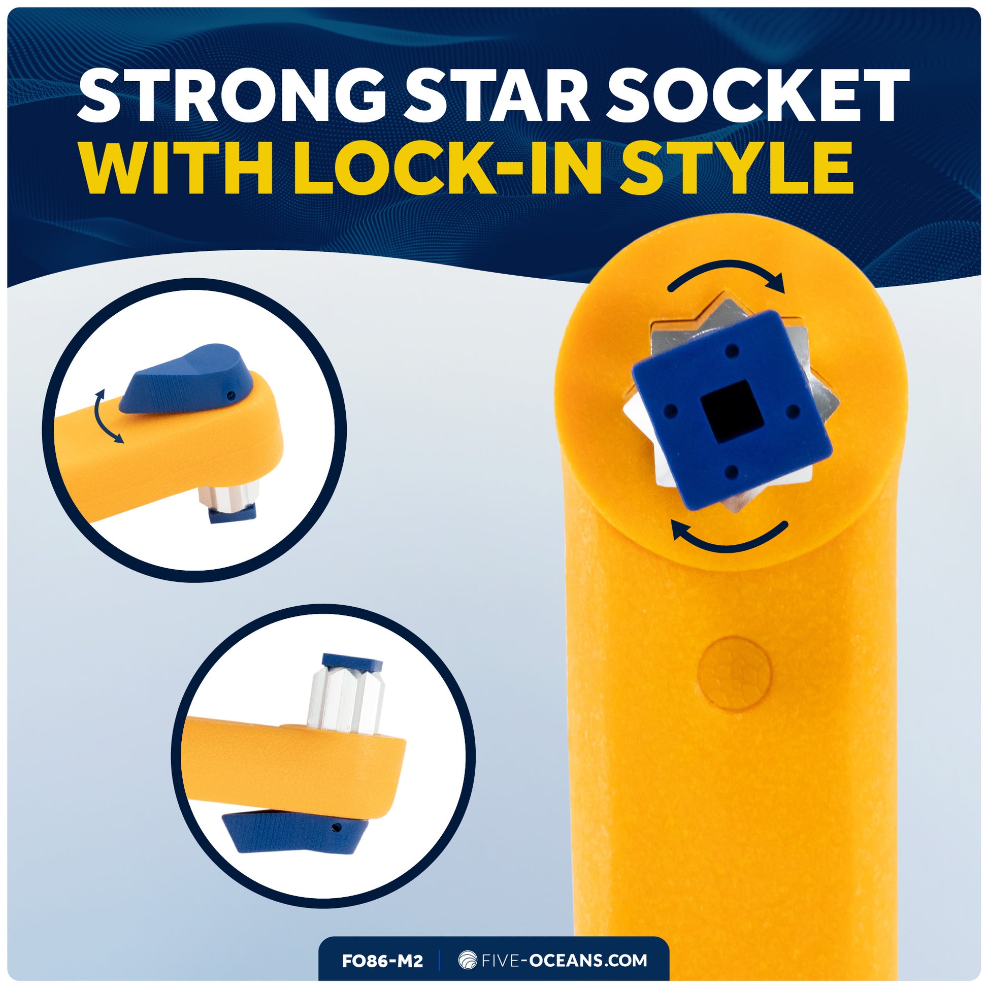 8" Universal Floating Lock-in Winch Handle, Orange/Blue, 2-Pack - FO86-M2 - Five Oceans