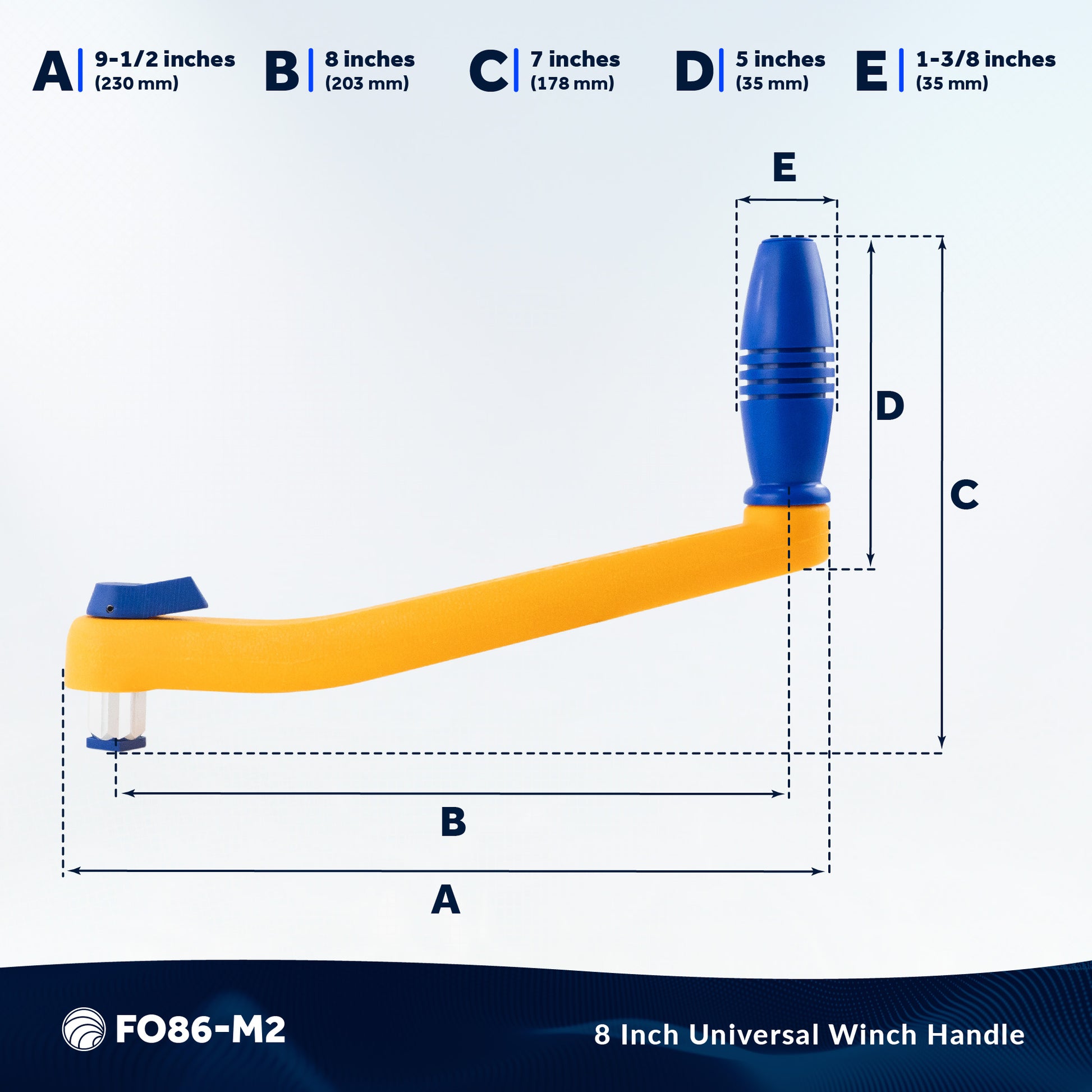 8" Universal Floating Lock-in Winch Handle, Orange/Blue, 2-Pack - FO86-M2 - Five Oceans
