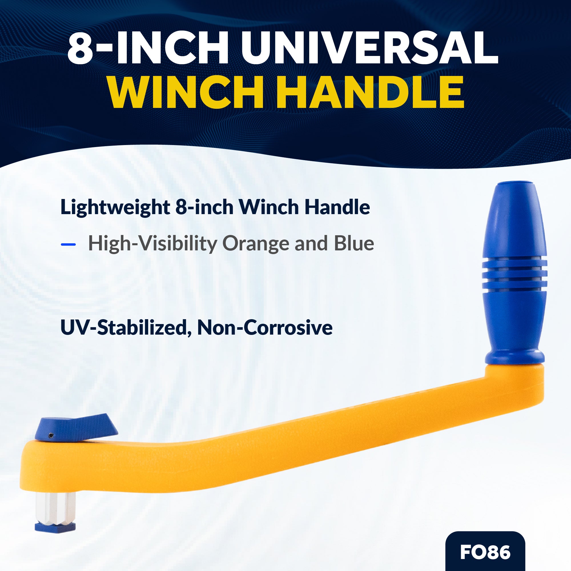 8" Sailboat Winch Handle, Universal Floating Lock-in Mechanism, Orange/Blue - FO86 - Five Oceans