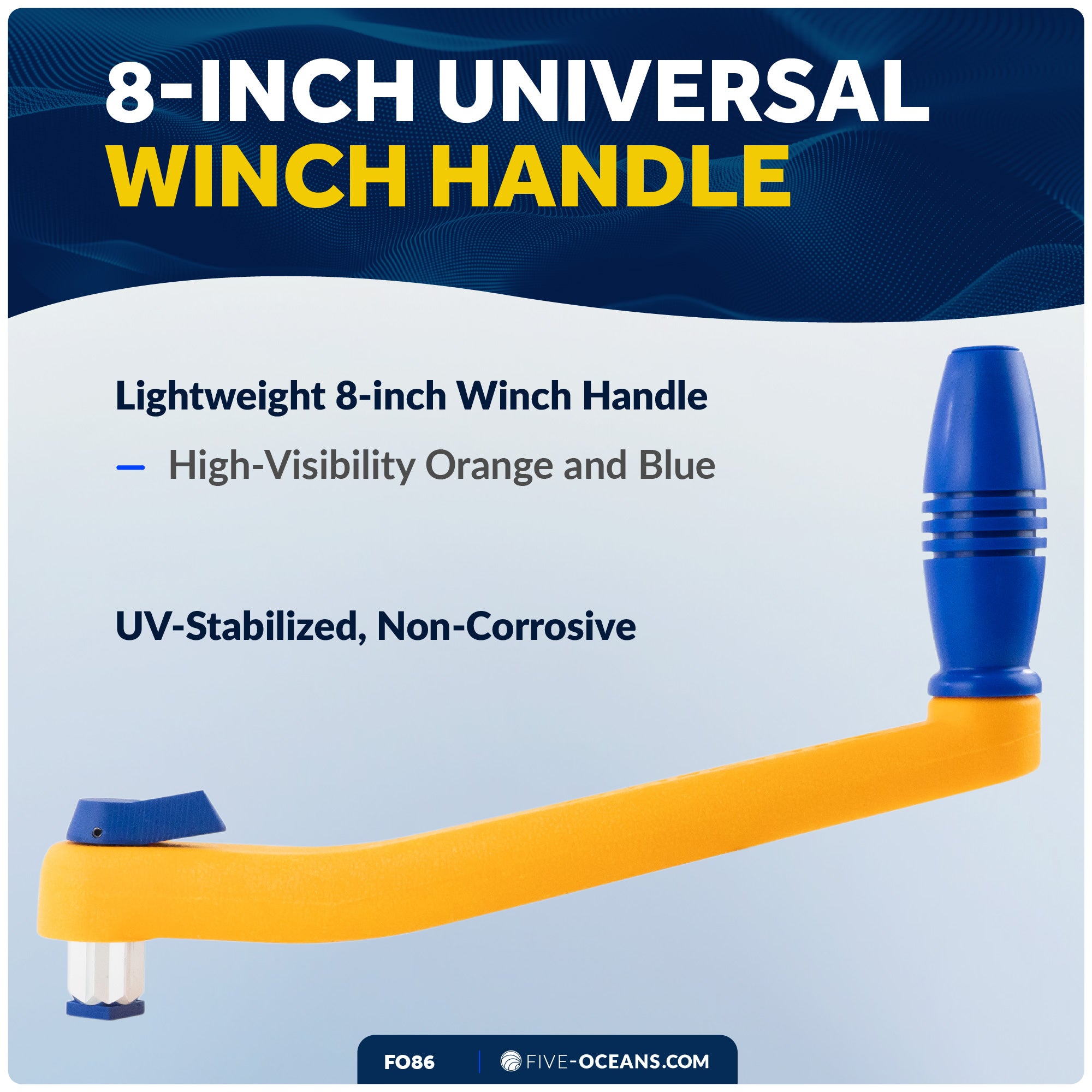 8" Sailboat Winch Handle, Universal Floating Lock-in Mechanism, Orange/Blue - FO86