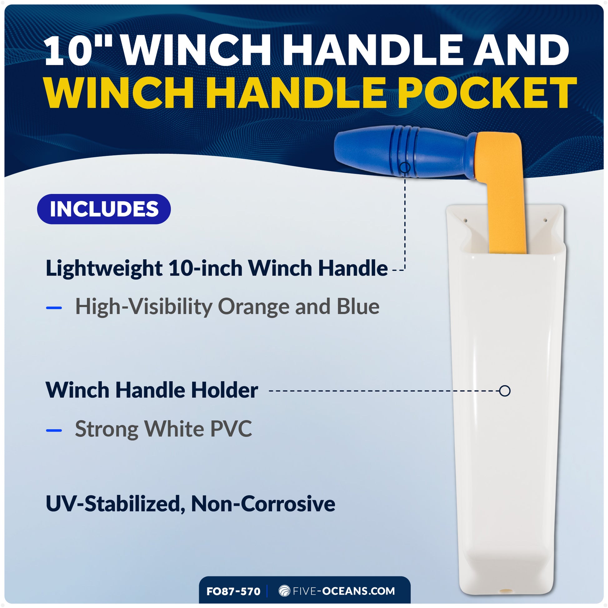 10" Sailboat Winch Handle and Winch Handle Pocket Set - FO87-570 - Five Oceans