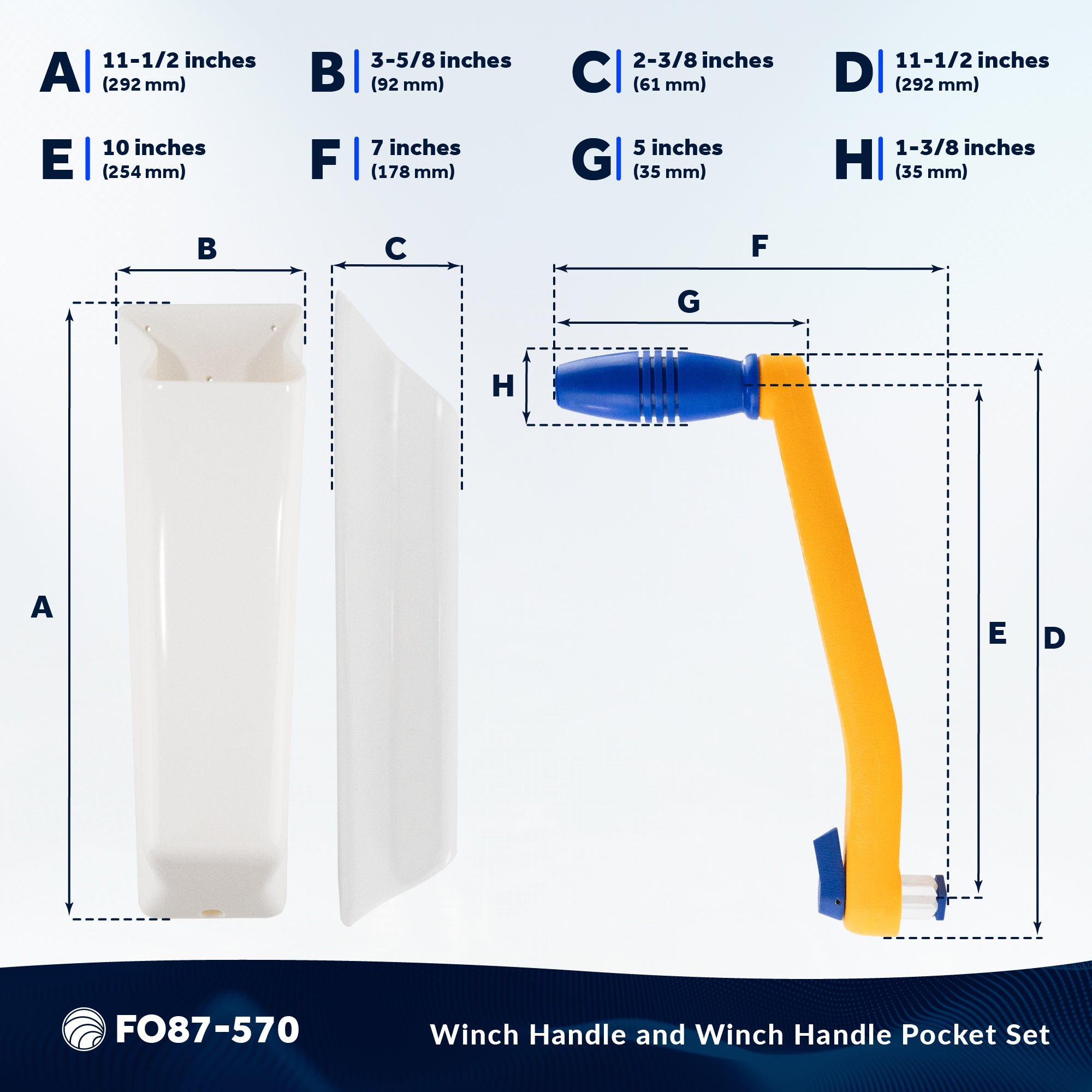 10" Sailboat Winch Handle and Winch Handle Pocket Set - FO87-570 - Five Oceans
