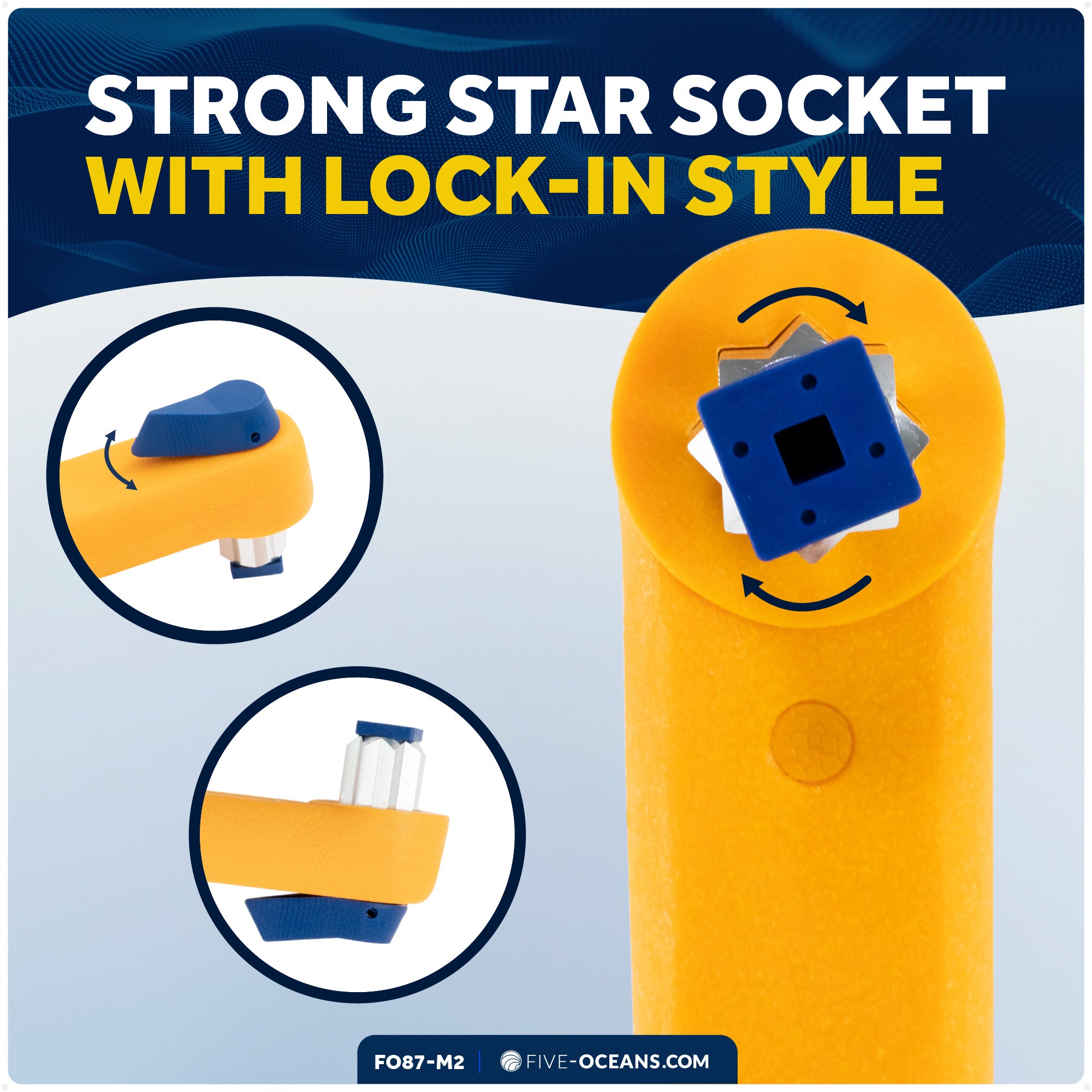 10" Universal Floating Lock-in Winch Handle, Orange/Blue, 2-Pack - FO87-M2 - Five Oceans