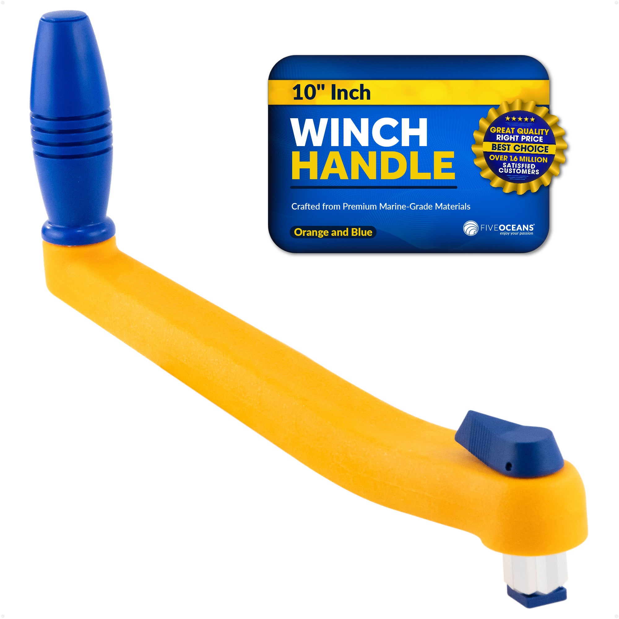 10" Universal Floating Lock-in Winch Handle, Orange/Blue - FO87 - Five Oceans