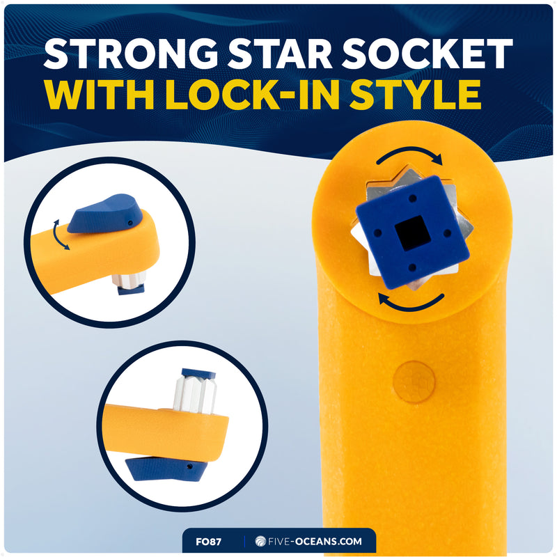 10" Universal Floating Winch Handle, Lock-In Mechanism, Orange & Blue - FO87 - Five Oceans