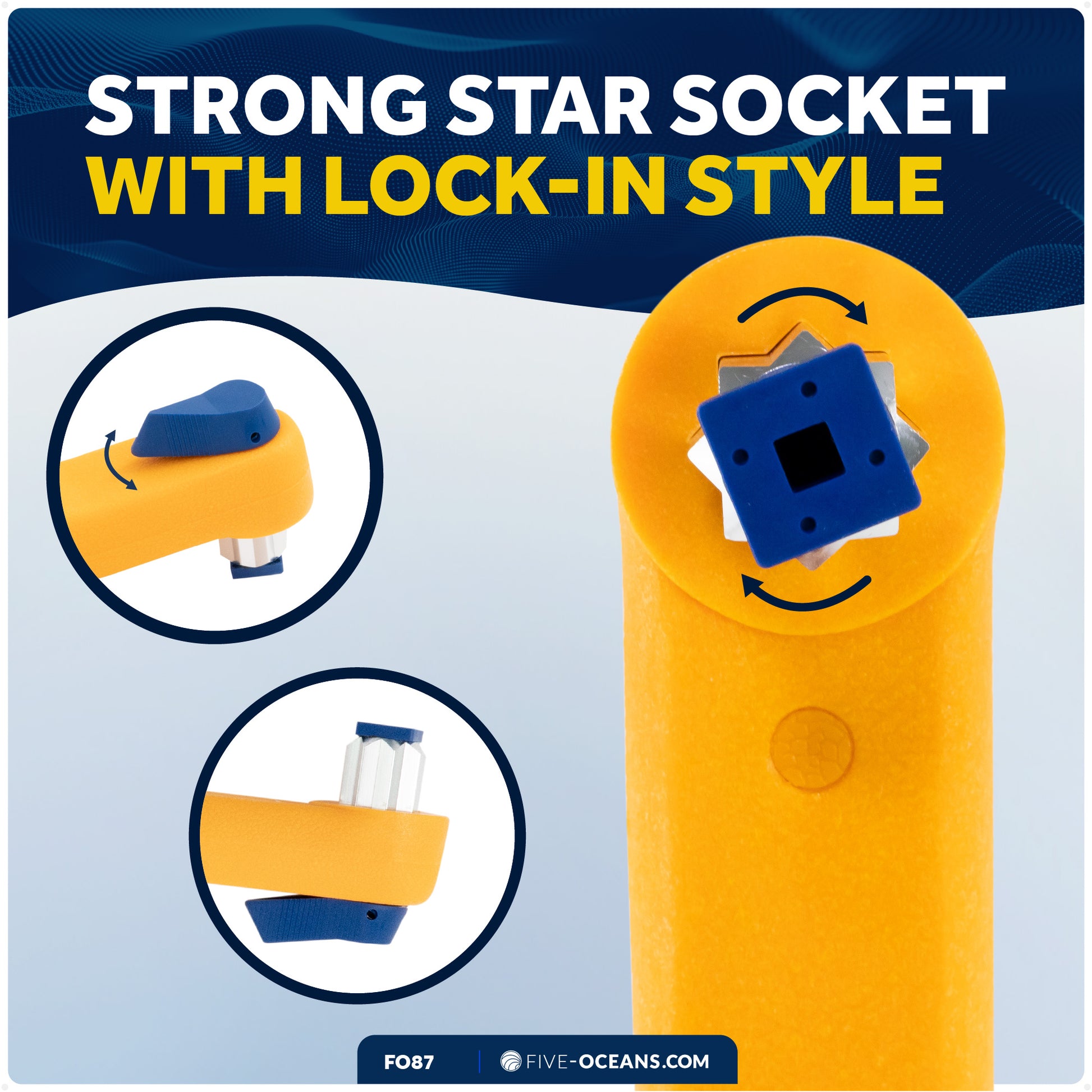 10" Universal Floating Lock-in Winch Handle, Orange/Blue - FO87 - Five Oceans