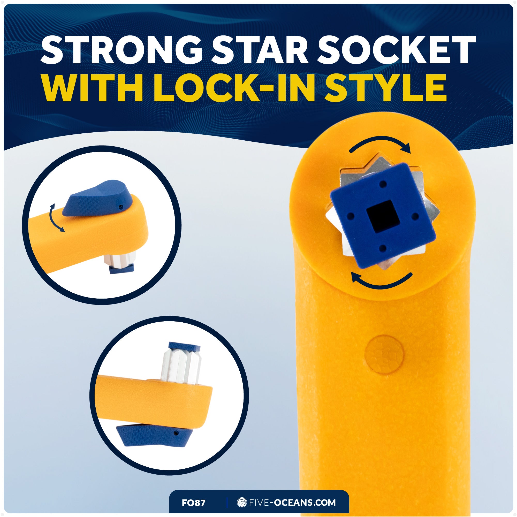 10" Universal Floating Lock-in Winch Handle, Orange/Blue - FO87 - Five Oceans