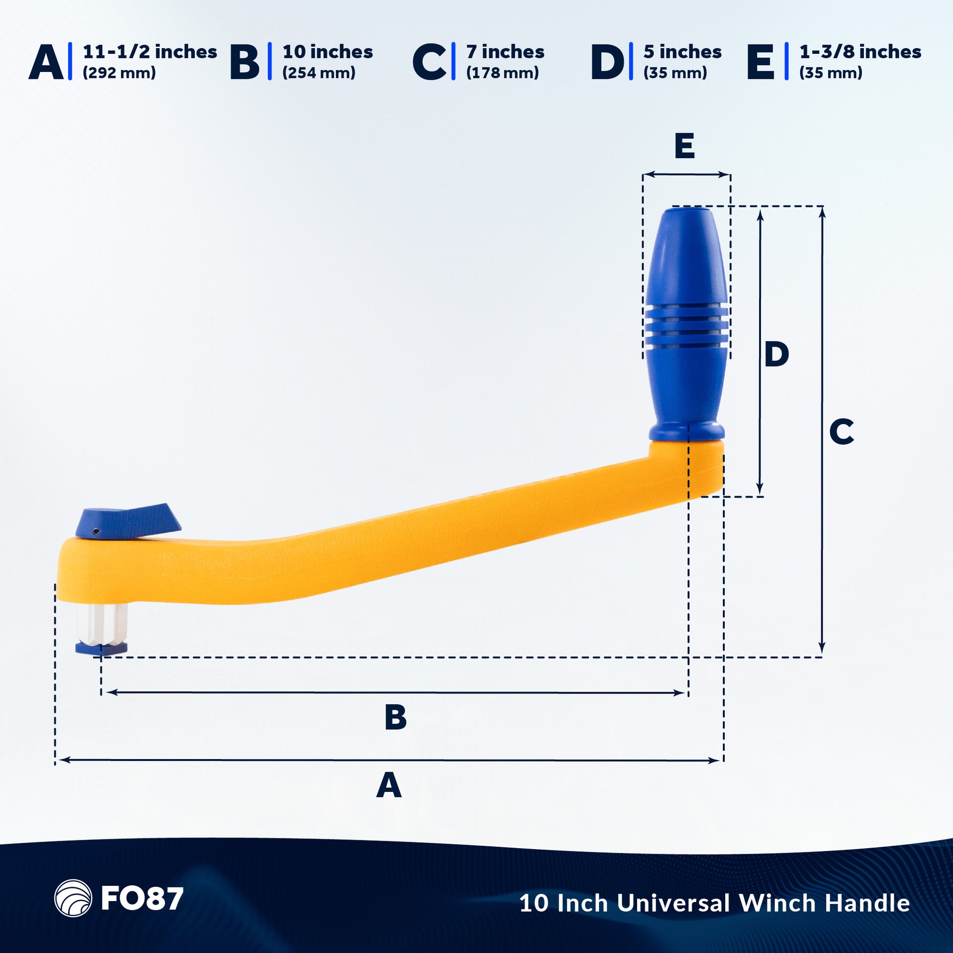 10" Universal Floating Lock-in Winch Handle, Orange/Blue - FO87 - Five Oceans