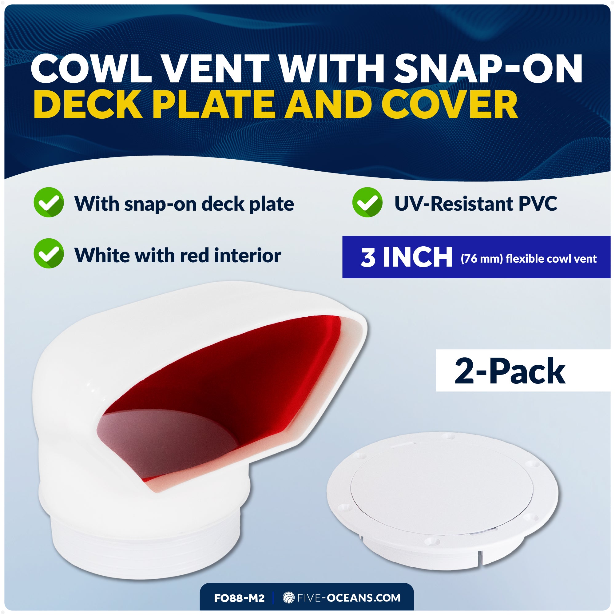 Cowl Vent with Snap-On Deck Plate and Cover, 3" 2-Pack - FO88-M2