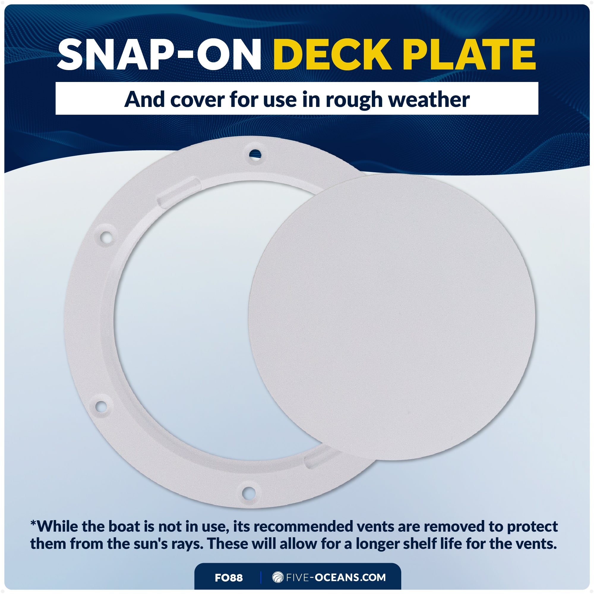 Cowl Vent with Snap-On Deck Plate and Cover, 3" - FO88 - Five Oceans