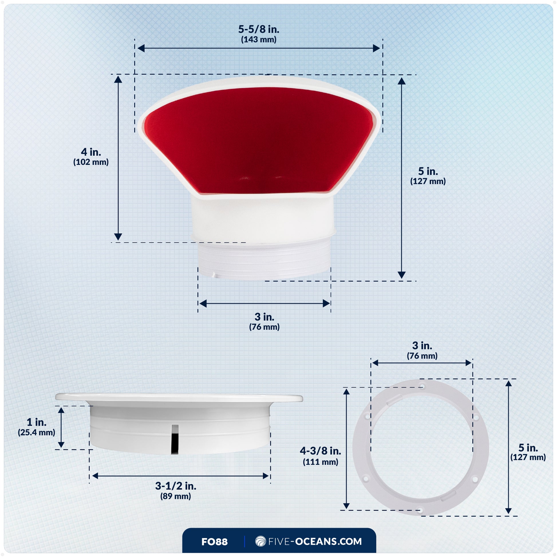 Cowl Vent with Snap-On Deck Plate and Cover, 3" - FO88 - Five Oceans