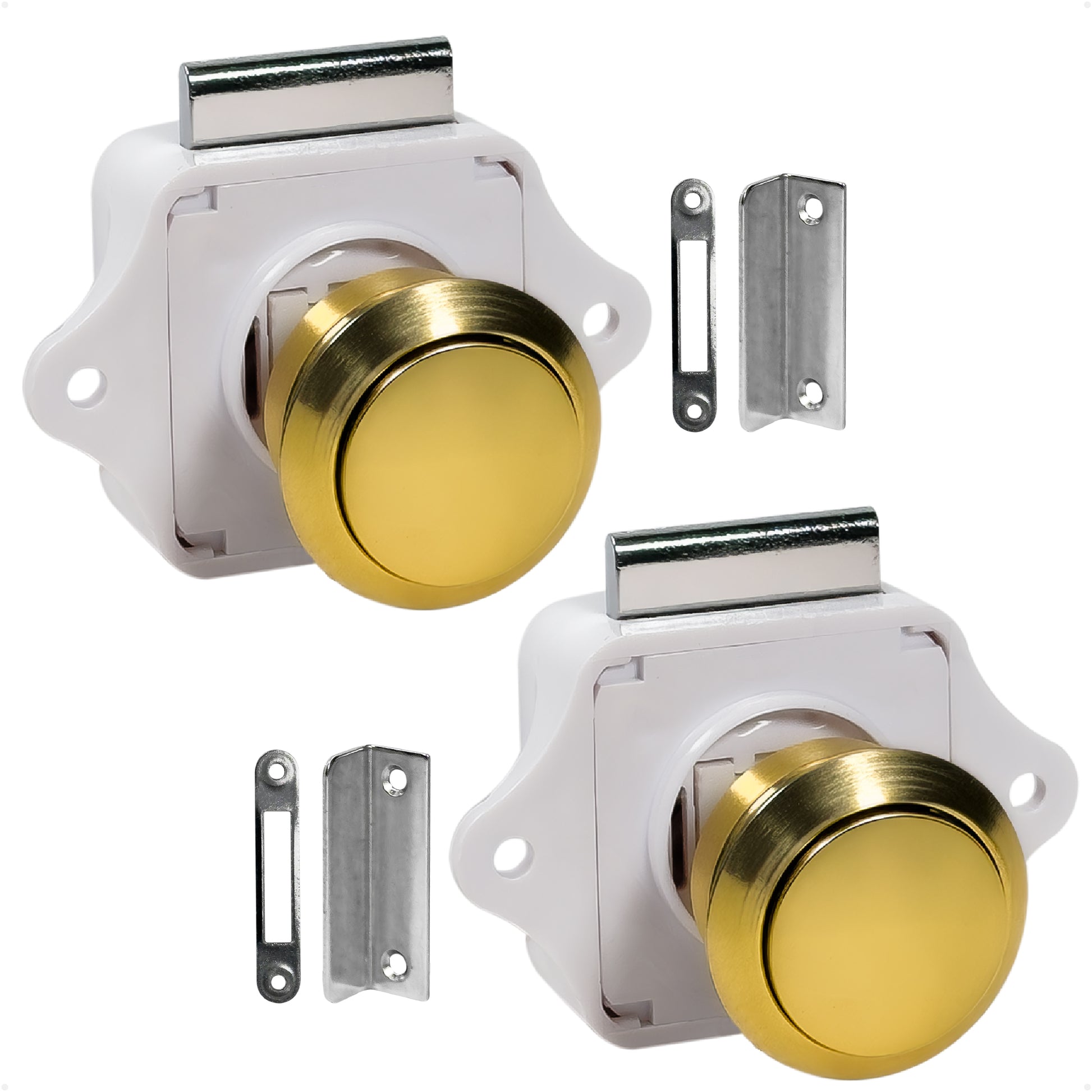 Keyless Push Button Latch, Polished Brass, 2-Pack - FO91-M2 - Five Oceans