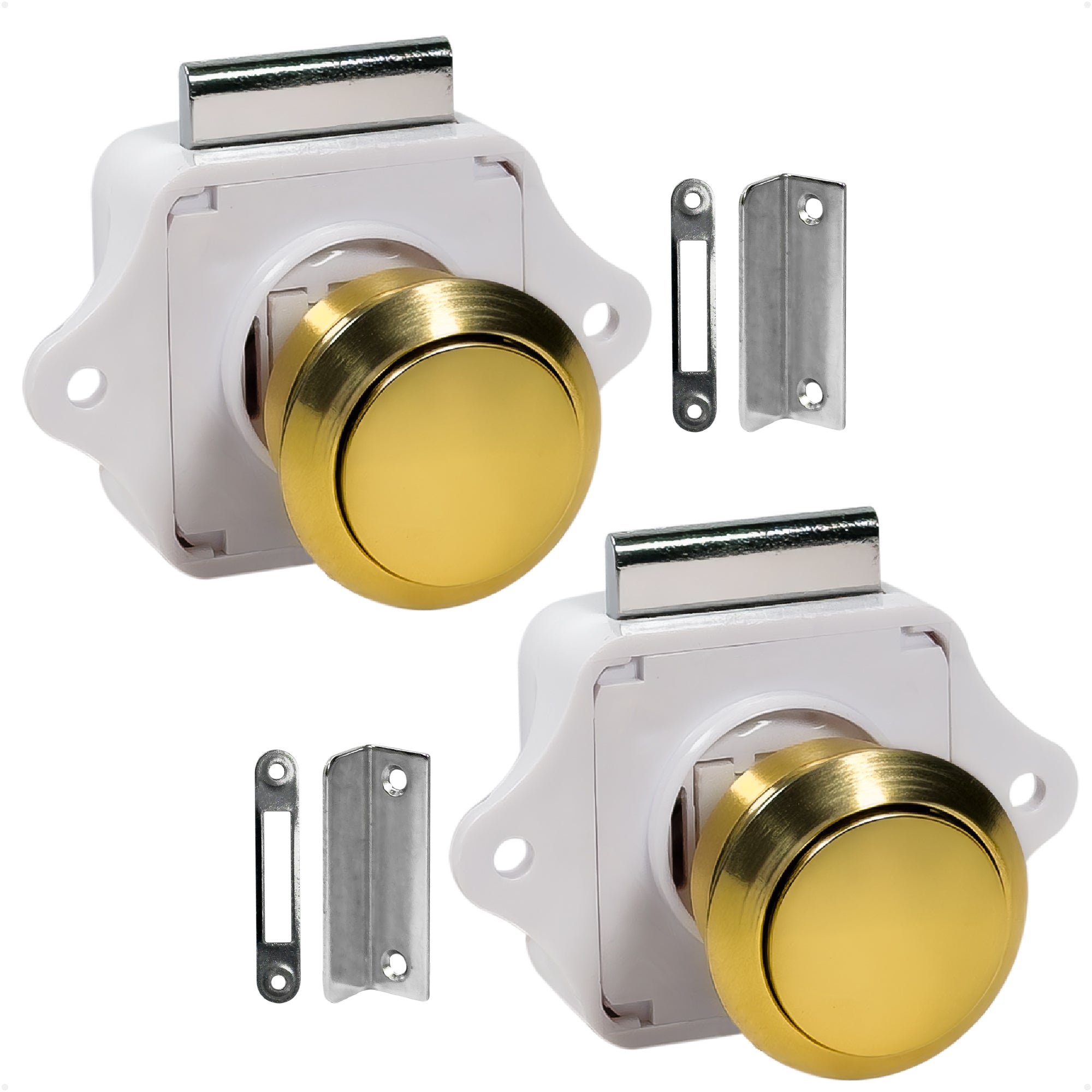 Keyless Push Button Latch, Polished Brass, 2-Pack - FO91-M2 - Five Oceans