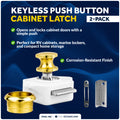 Keyless Push Button Latch, Polished Brass, 2-Pack - FO91-M2 - Five Oceans