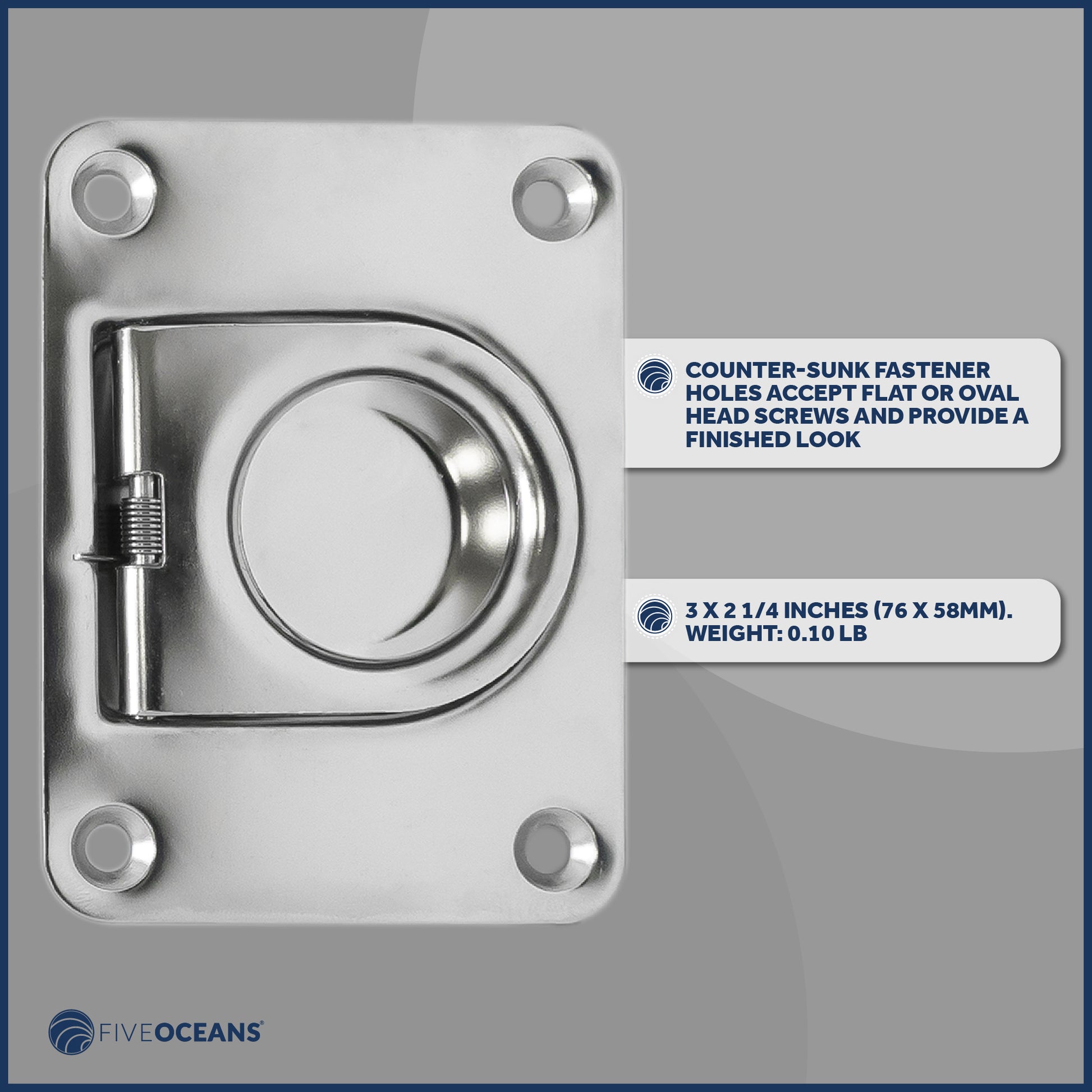 Rectangular Recessed Hatch, 3 x 2/14", Stainless Steel 4-Pack - FO912-M4 - Five Oceans