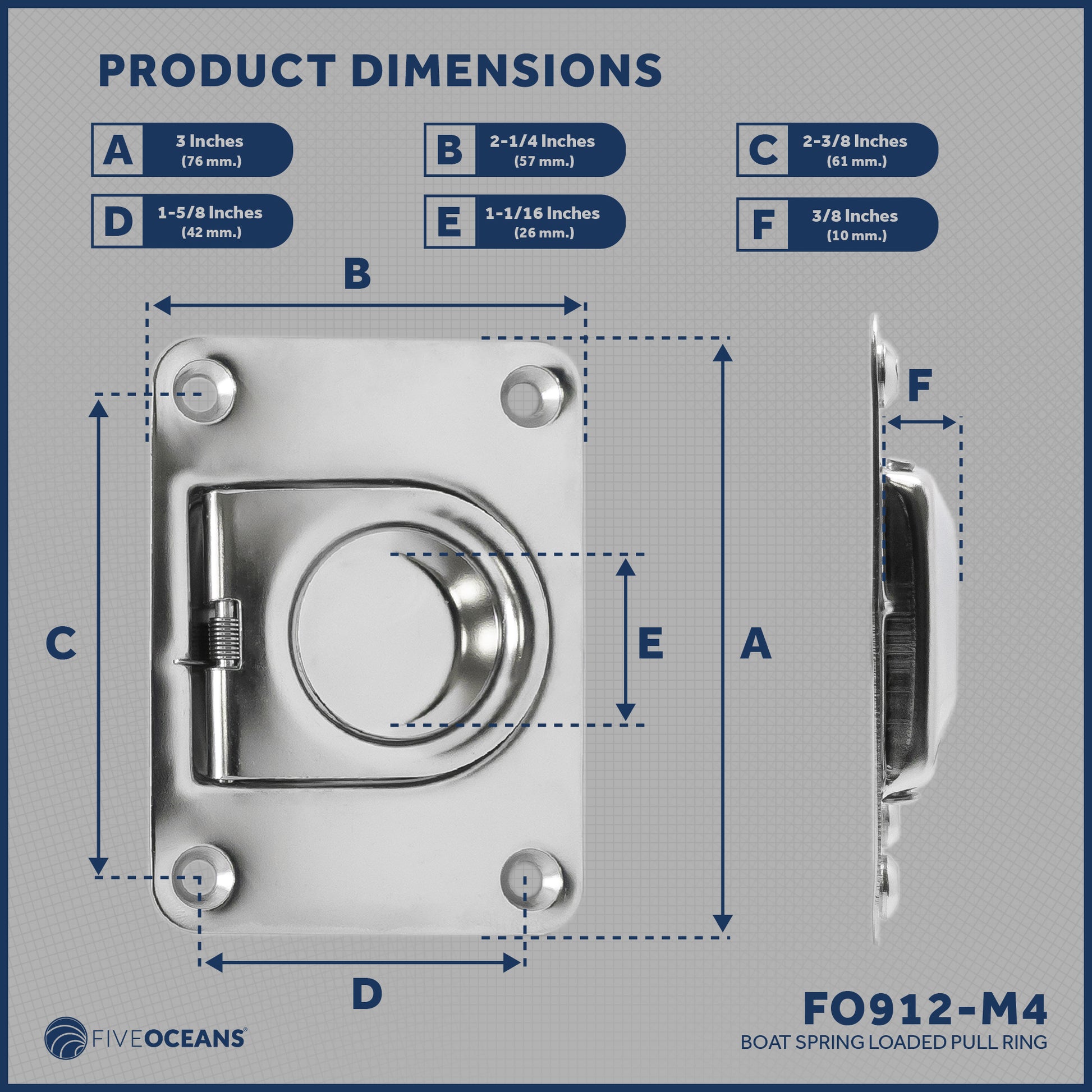 Rectangular Recessed Hatch, 3 x 2/14", Stainless Steel 4-Pack - FO912-M4 - Five Oceans