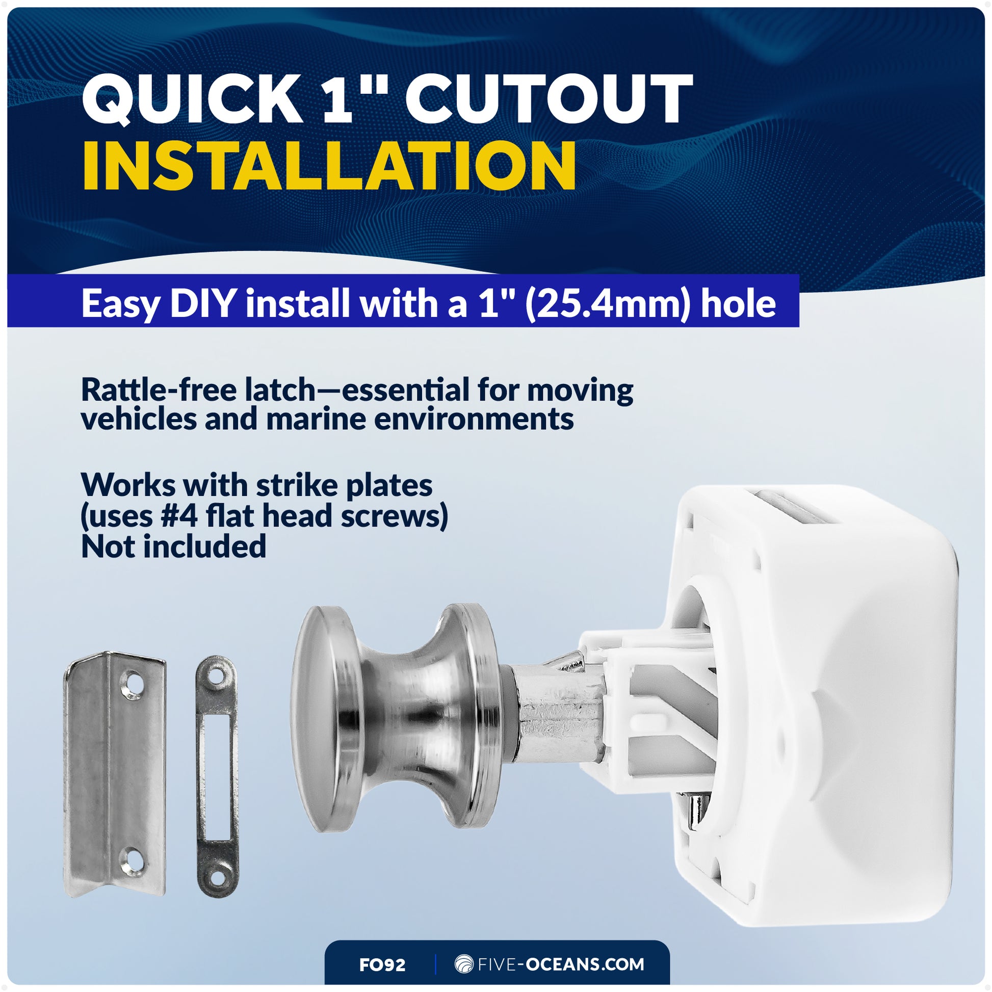 Keyless Push Button Latch, Stainless Steel - FO92 - Five Oceans