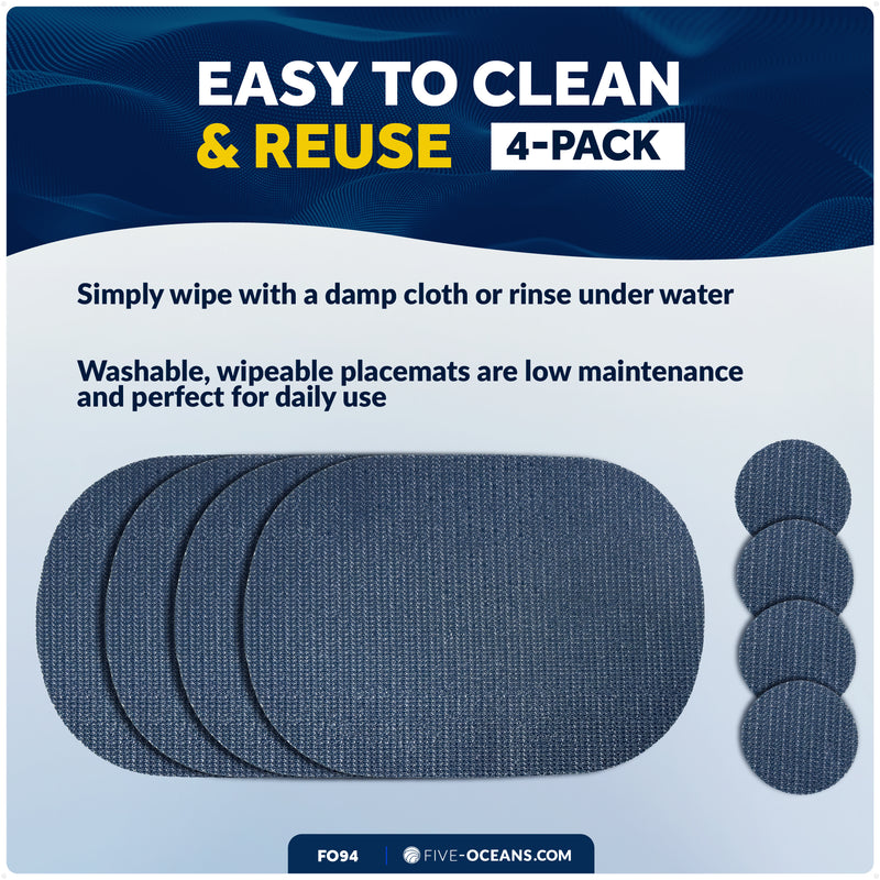 Placemats with Coasters Set, Blue, Non-Slip, Waterproof, 4-Pack - FO94 - Five Oceans