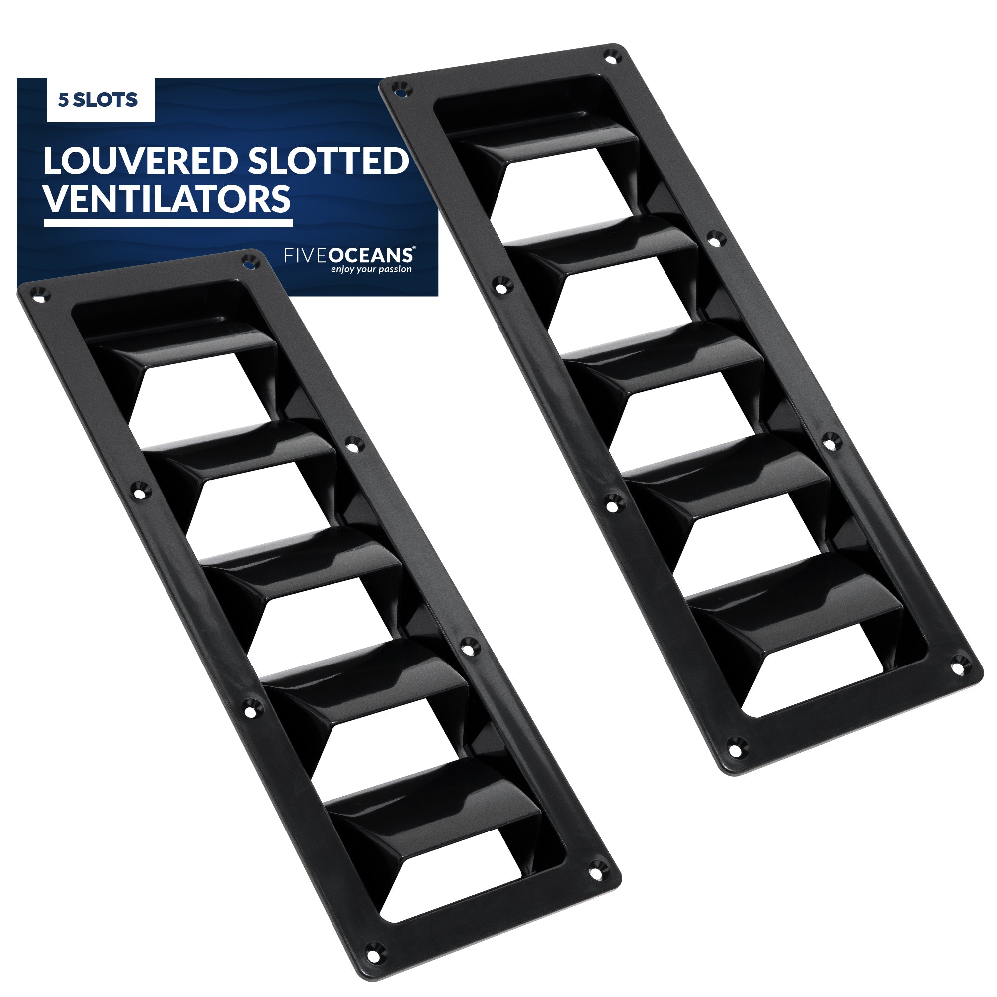 5-Slotted Louvered Ventilators, 13-1/4-Inch x  4-3/4-Inch, Black, 2-Pack - FO105-M2 - Five Oceans